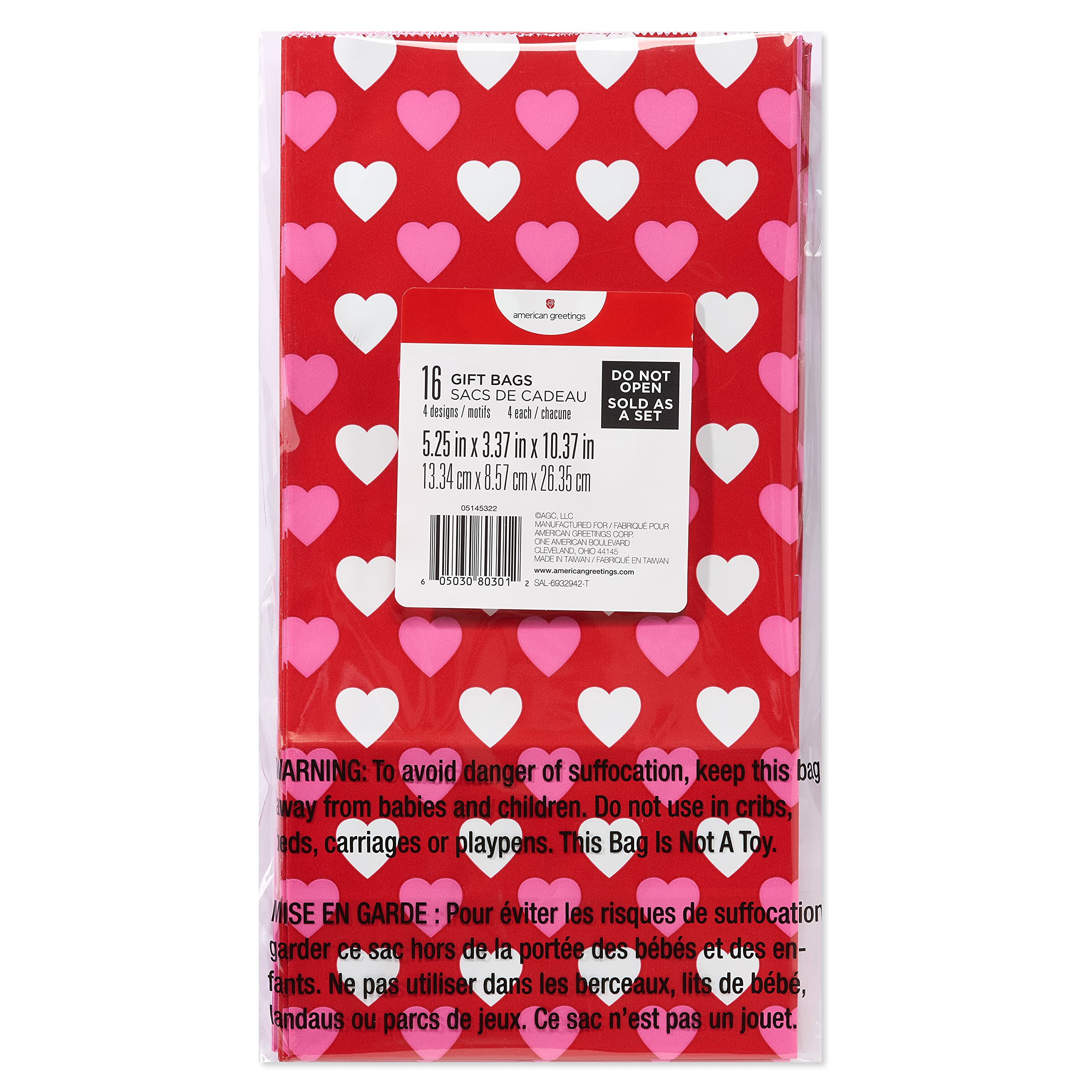 American Greetings 10.5" Valentines Day Goodie Bags, Hearts and Stripes (16-Count) - Image 5