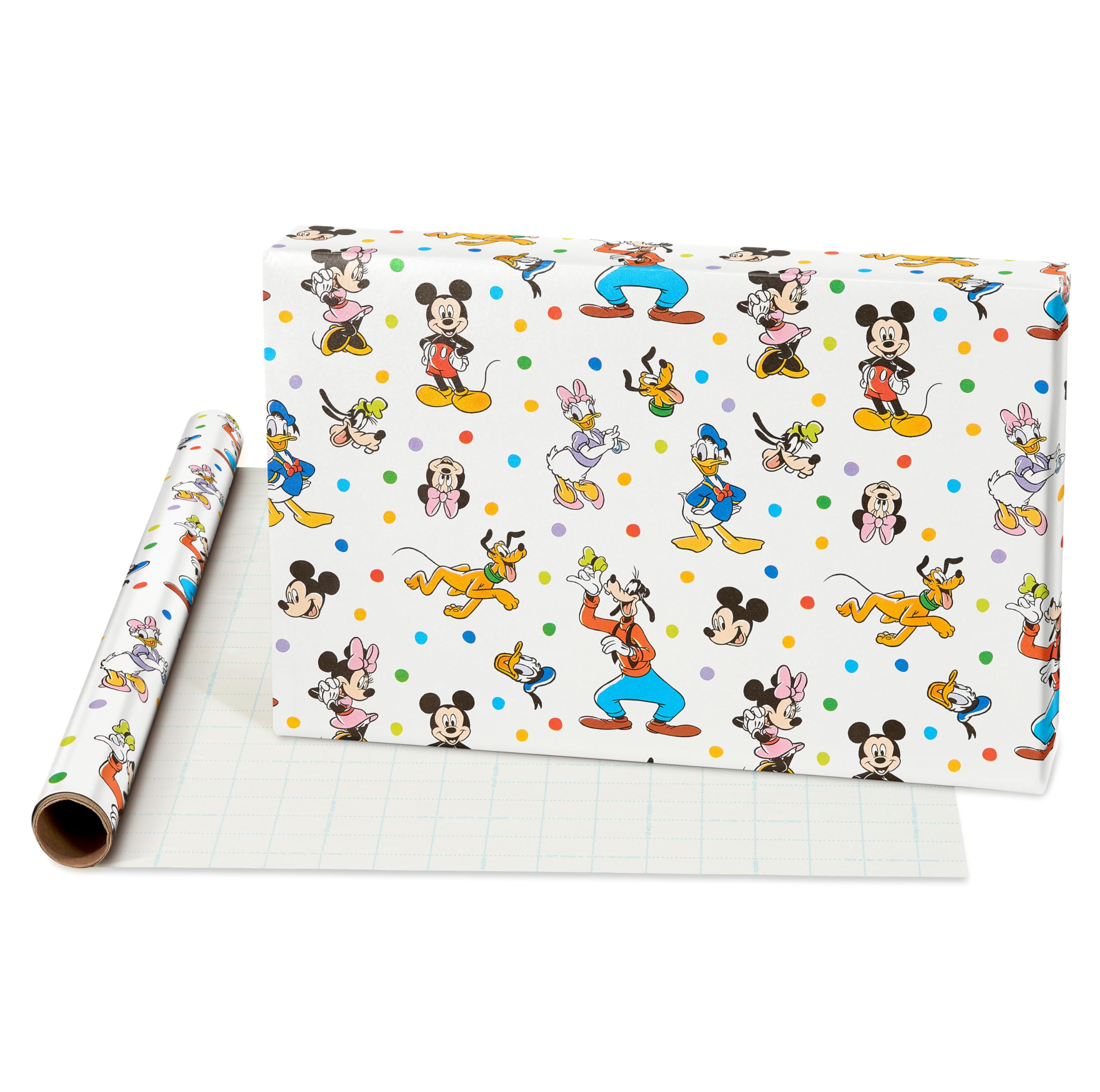 American Greetings 105 sq. ft. Disney Wrapping Paper Set with Gridlines for Kids Birthday, Baby Shower and All Occasions, Mickey Mouse, Minnie Mouse, Pluto and Polka Dots (3 Rolls, 30 in. x 14 ft. each) - Image 2