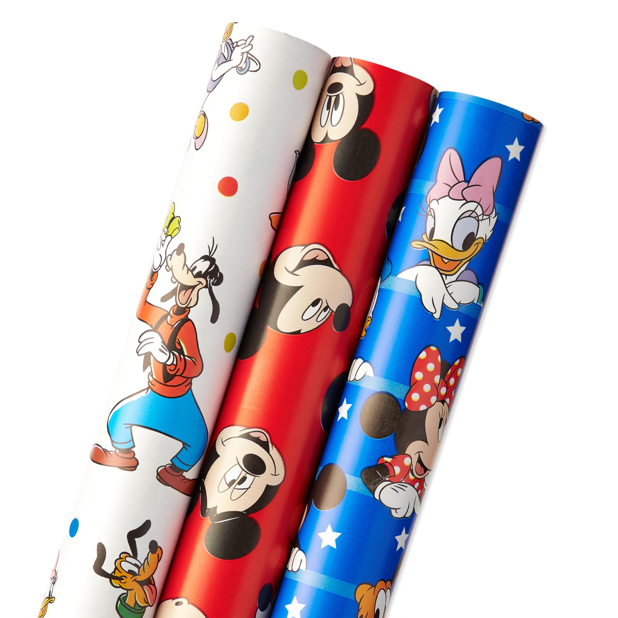 American Greetings 105 sq. ft. Disney Wrapping Paper Set with Gridlines for Kids Birthday, Baby Shower and All Occasions, Mickey Mouse, Minnie Mouse, Pluto and Polka Dots (3 Rolls, 30 in. x 14 ft. each) - Image 5
