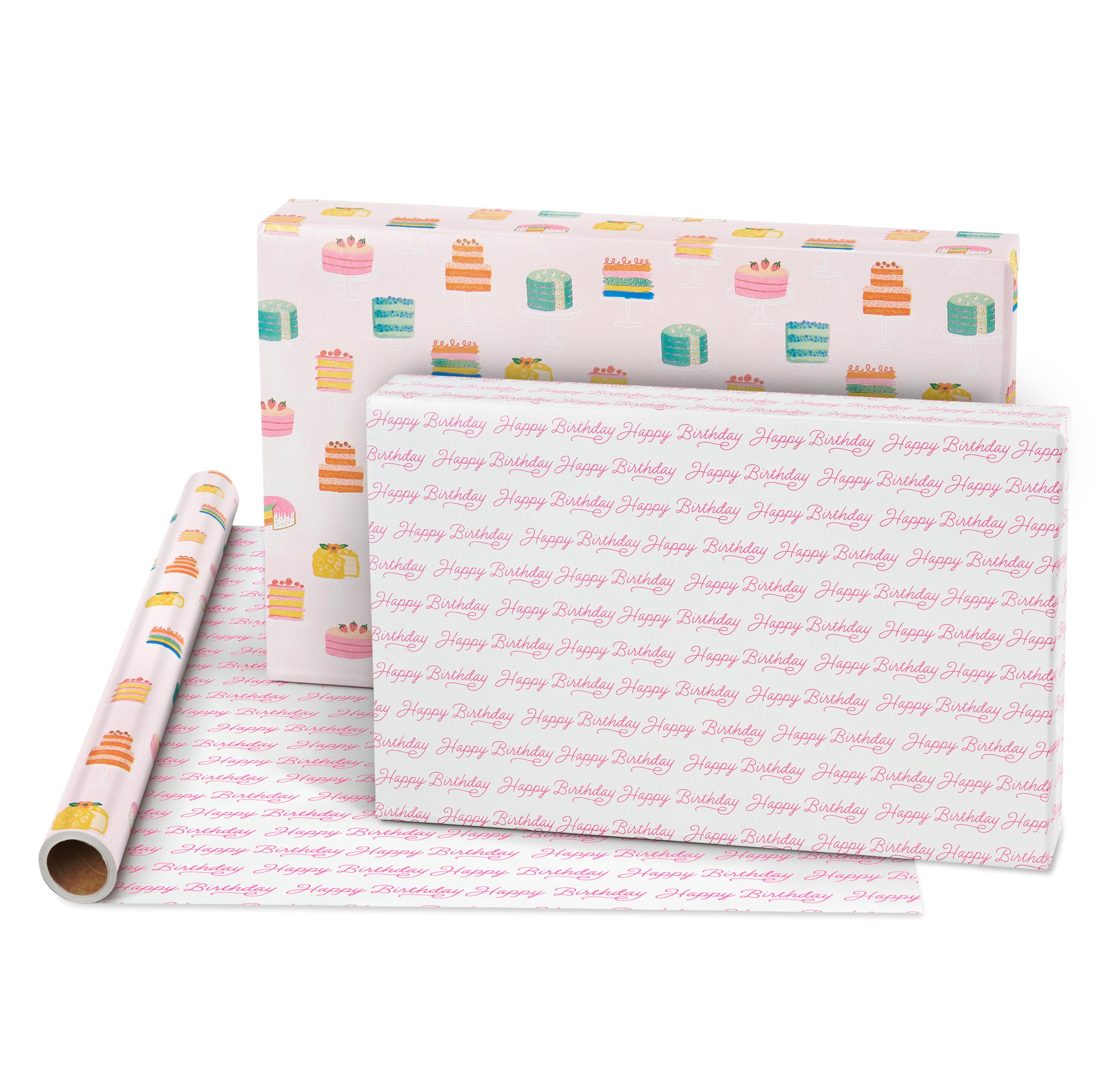 American Greetings 160 sq. ft. Reversible Wrapping Paper Bundle for Birthdays and All Occasions, Floral and Happy Birthday Text (4 Rolls, 30 in. x 16 ft.) - Image 2