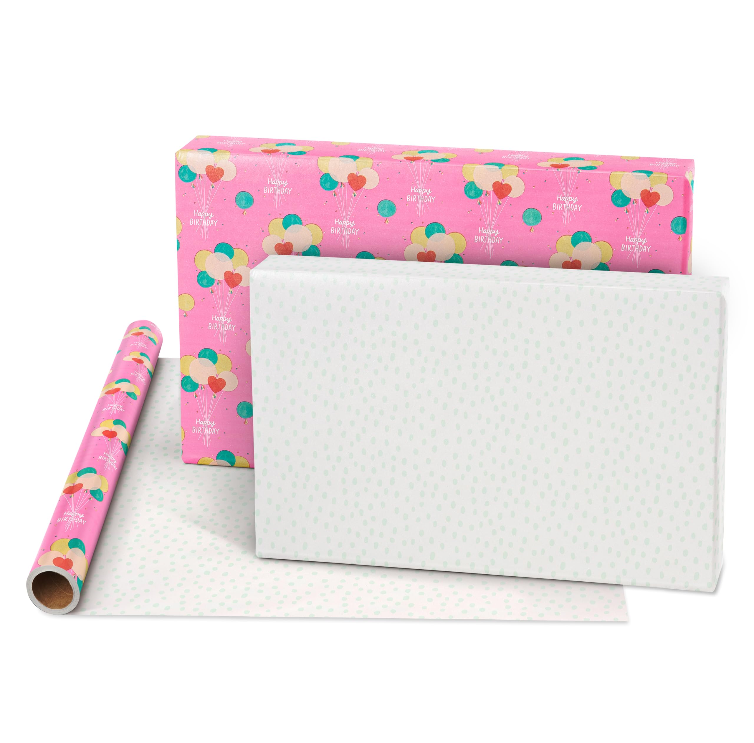 American Greetings 160 sq. ft. Reversible Wrapping Paper Bundle for Birthdays and All Occasions, Floral and Happy Birthday Text (4 Rolls, 30 in. x 16 ft.) - Image 4