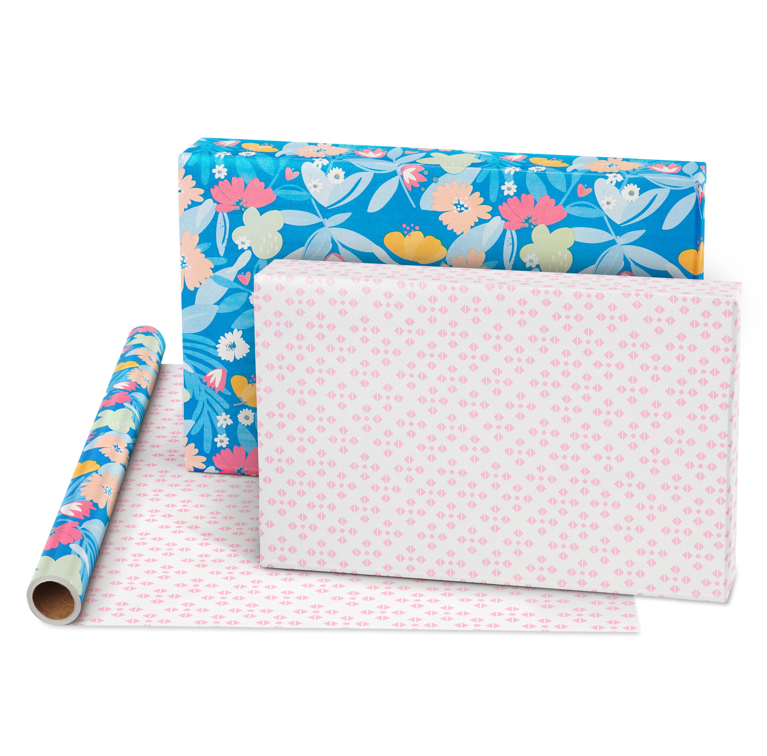 American Greetings 160 sq. ft. Reversible Wrapping Paper Bundle for Birthdays and All Occasions, Floral and Happy Birthday Text (4 Rolls, 30 in. x 16 ft.) - Image 5