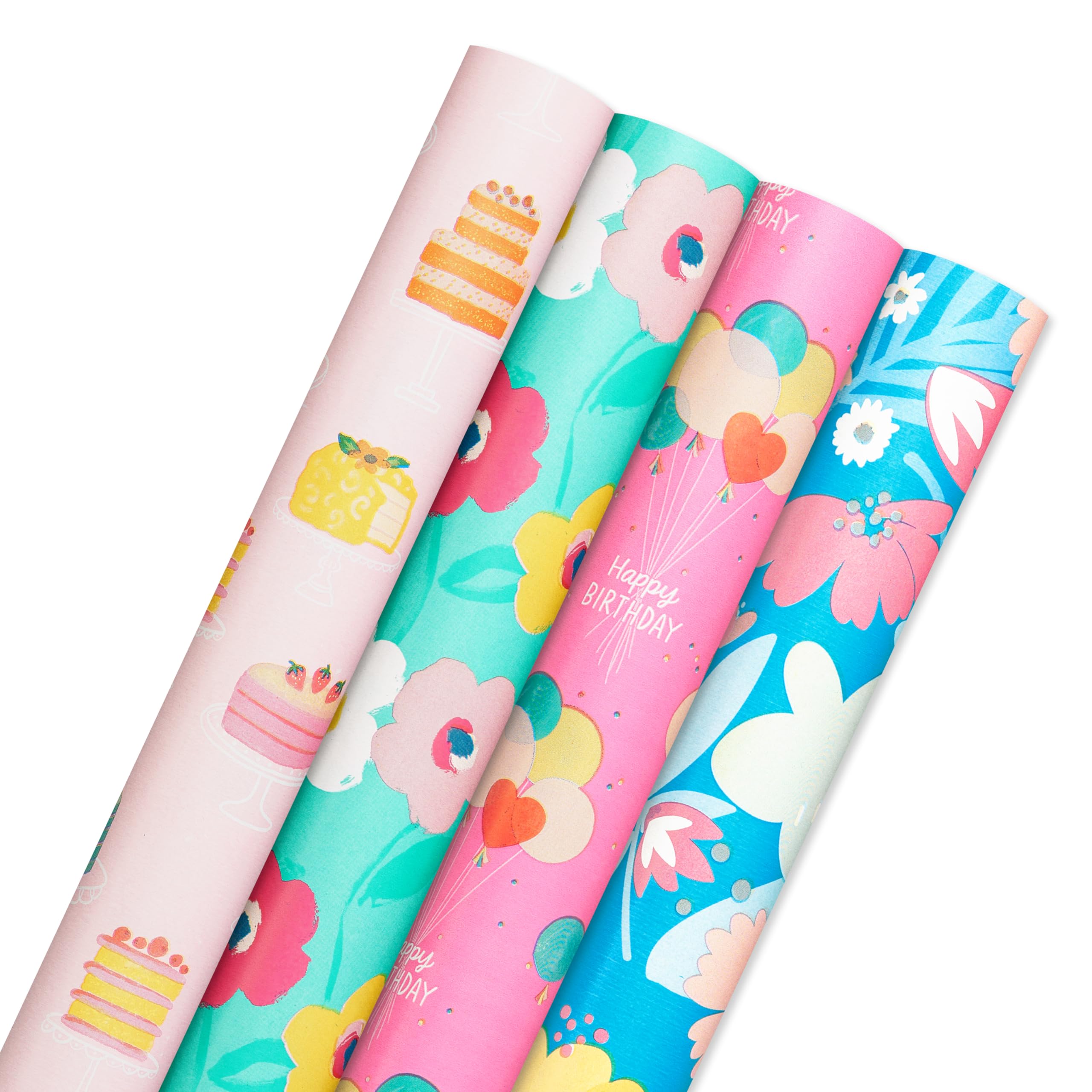American Greetings 160 sq. ft. Reversible Wrapping Paper Bundle for Birthdays and All Occasions, Floral and Happy Birthday Text (4 Rolls, 30 in. x 16 ft.) - Image 6
