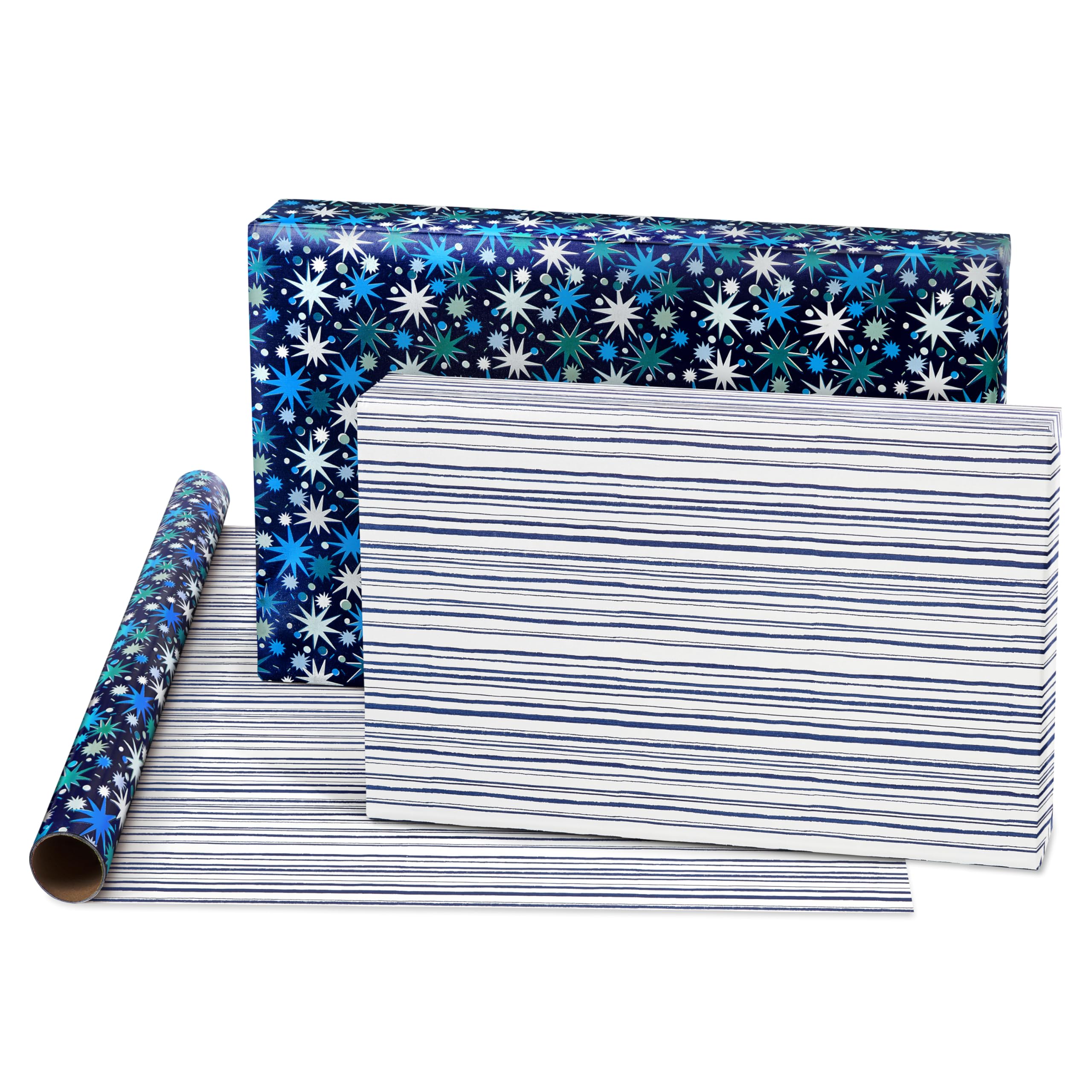 American Greetings 160 sq. ft. Reversible Wrapping Paper Bundle for Birthdays, Baby Showers and All Occasions, Balloons, Blue Polka Dots and Plaid (4 Rolls, 30 in. x 16 ft.) - Image 2