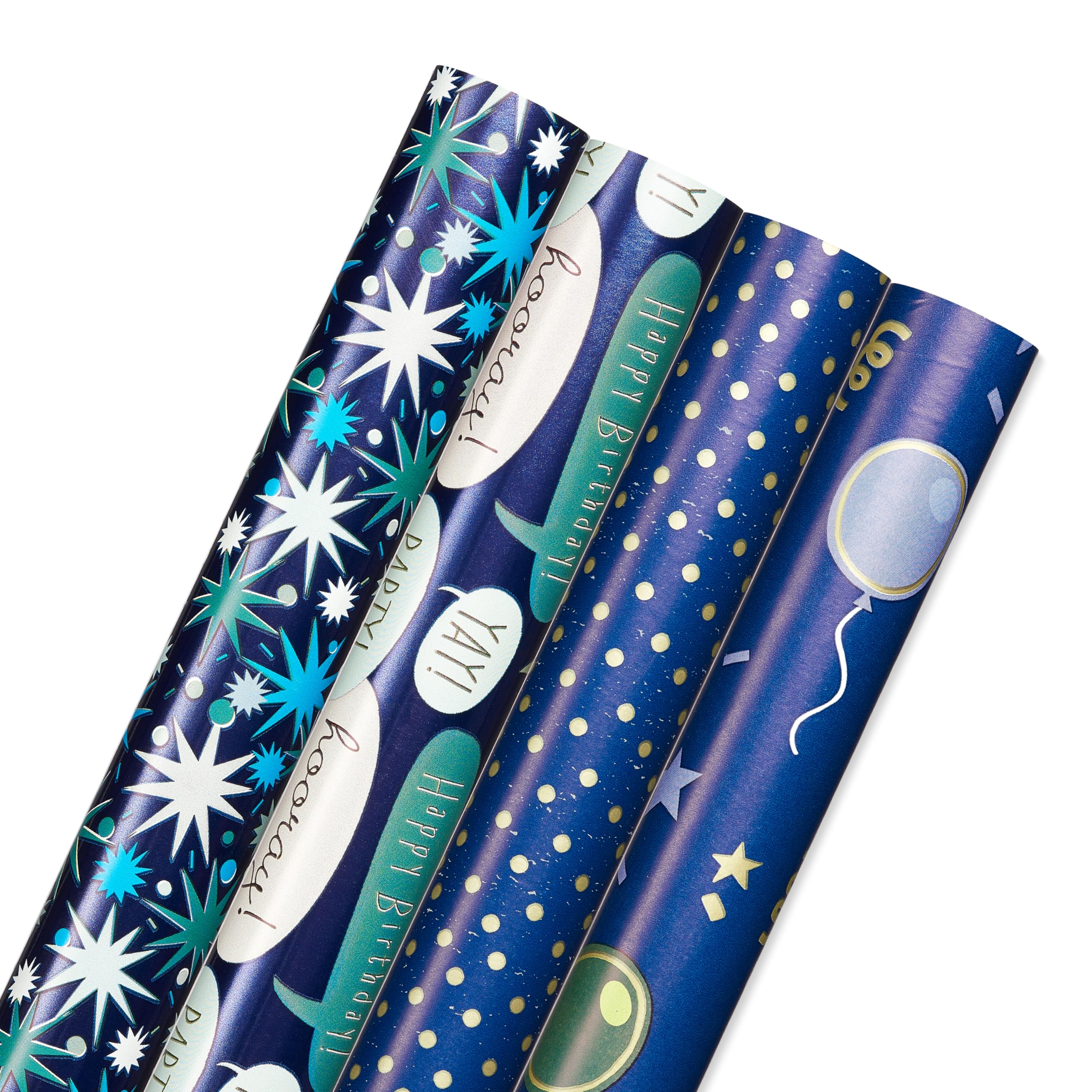 American Greetings 160 sq. ft. Reversible Wrapping Paper Bundle for Birthdays, Baby Showers and All Occasions, Balloons, Blue Polka Dots and Plaid (4 Rolls, 30 in. x 16 ft.) - Image 6