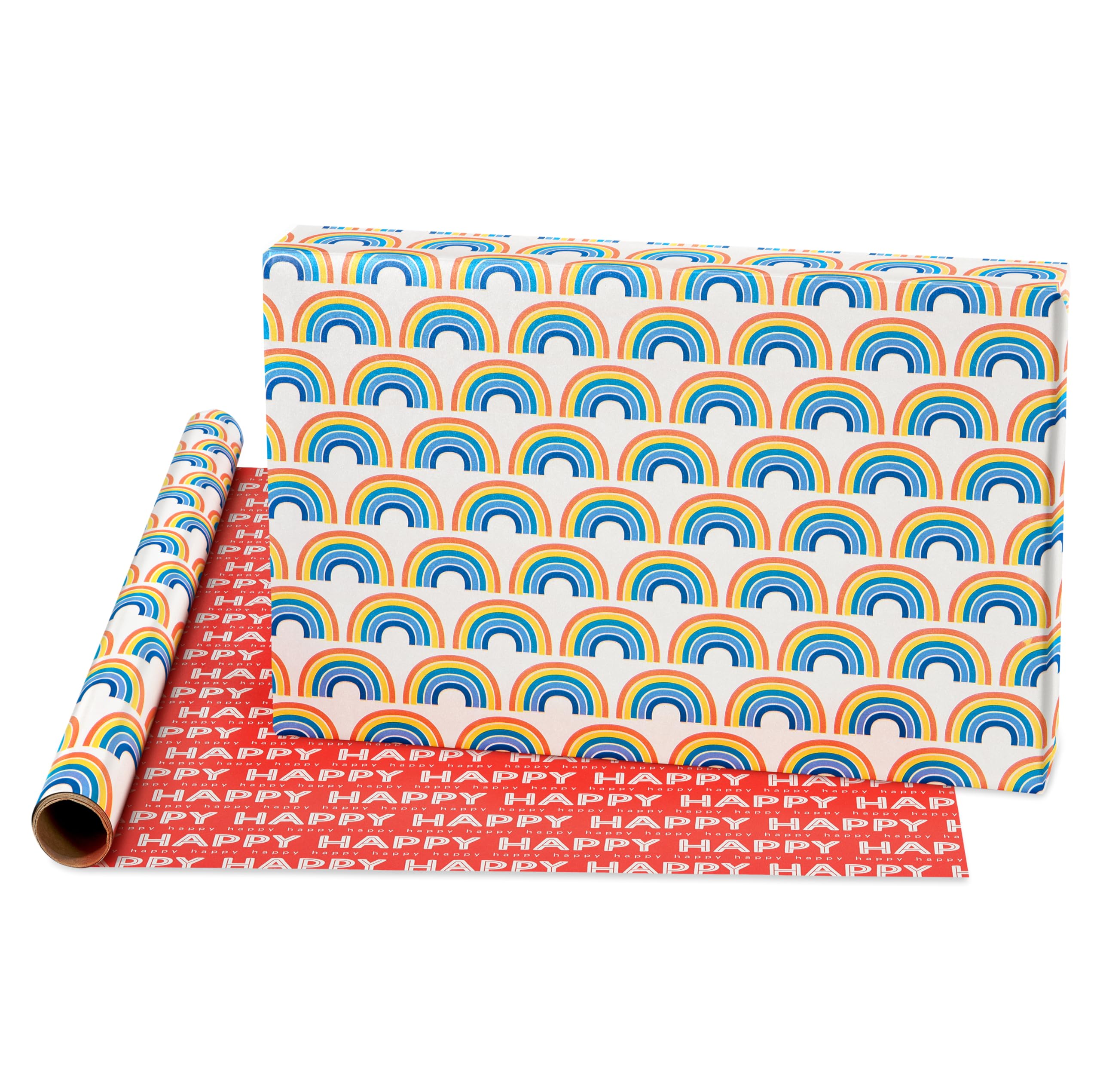 American Greetings 160 sq. ft. Reversible Wrapping Paper Set for Birthdays and All Occasions, Rainbow, Polka Dots, Stripes and Ombre (4 Rolls, 30 in. x 16 ft. each) - Image 5
