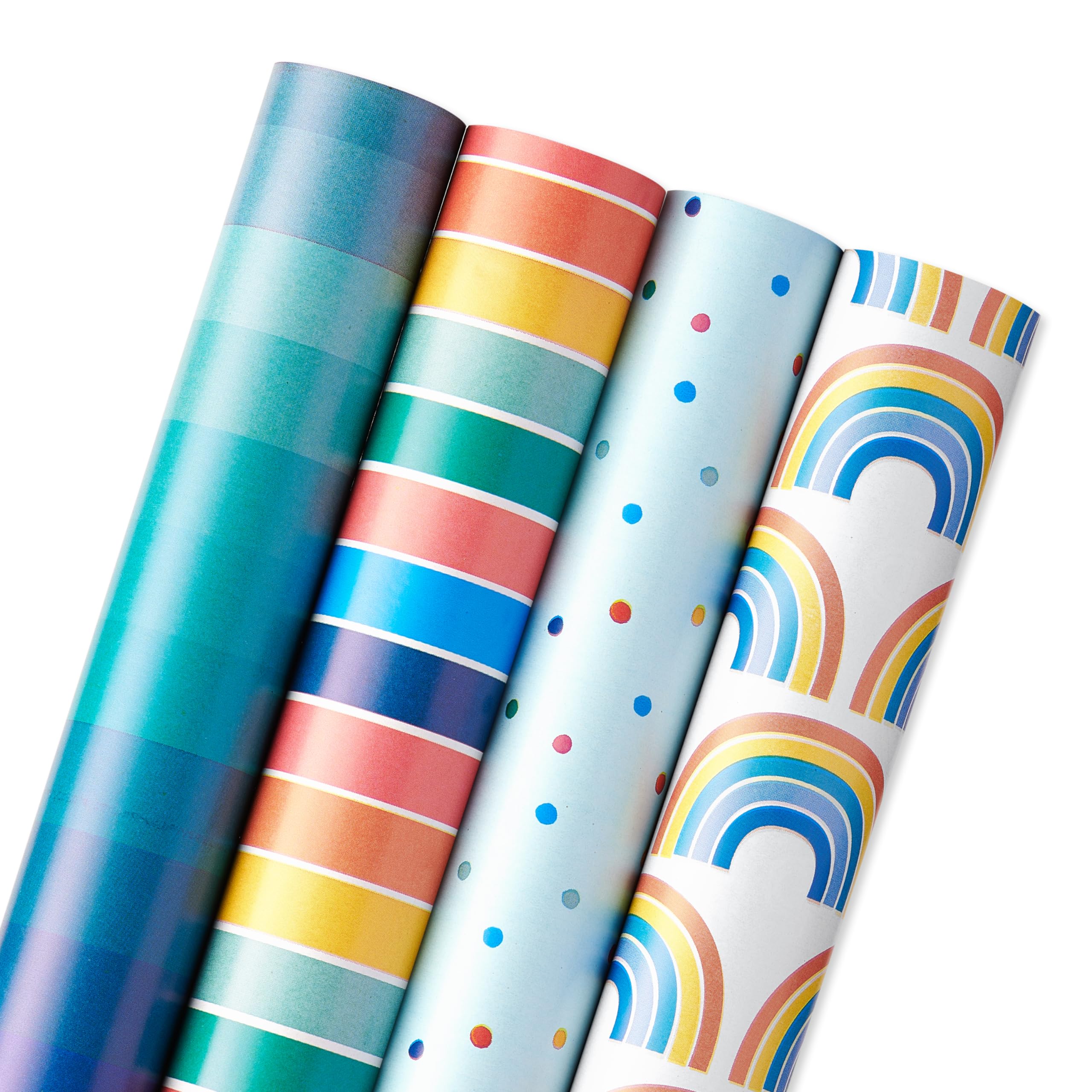 American Greetings 160 sq. ft. Reversible Wrapping Paper Set for Birthdays and All Occasions, Rainbow, Polka Dots, Stripes and Ombre (4 Rolls, 30 in. x 16 ft. each) - Image 6