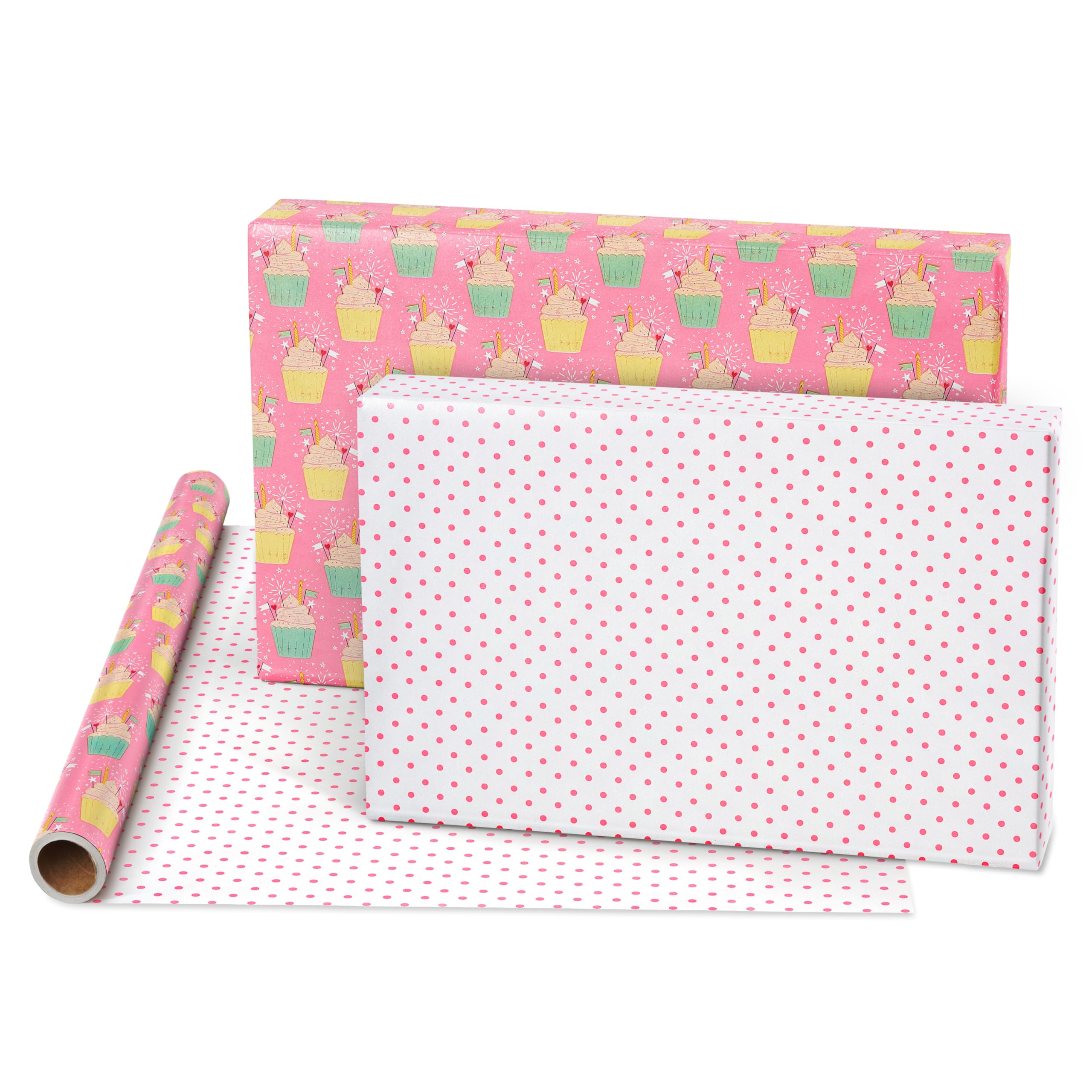 American Greetings 175 sq. ft. Reversible Wrapping Paper for Birthdays and All Occasions, Birthday Cupcakes (1 Roll, 30 in x 70 ft.) - Image 3
