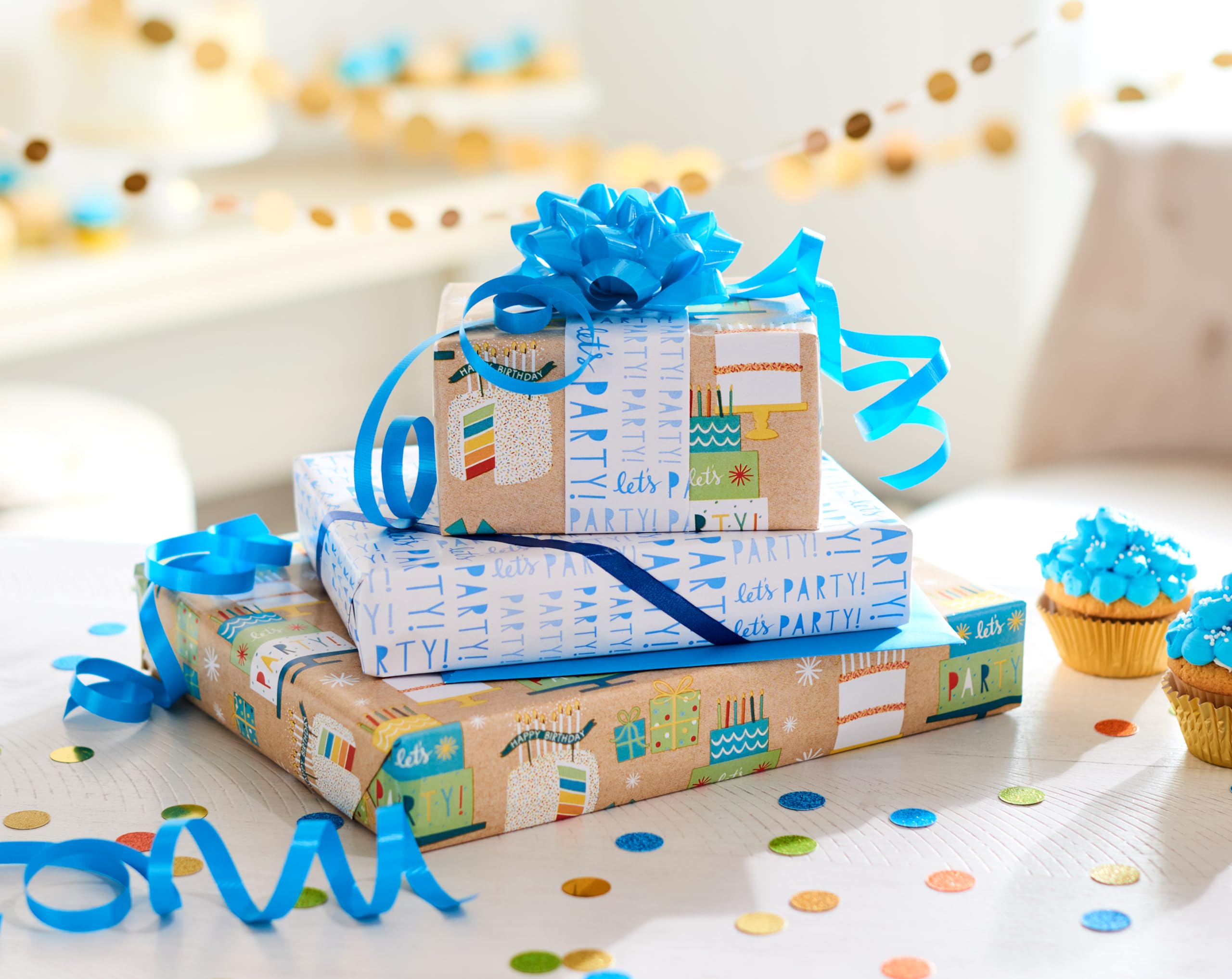 American Greetings 175 sq. ft. Reversible Wrapping Paper for Birthdays and All Occasions, Birthday Cakes and Gifts (1 Roll, 30 in x 70 ft.) - Image 6
