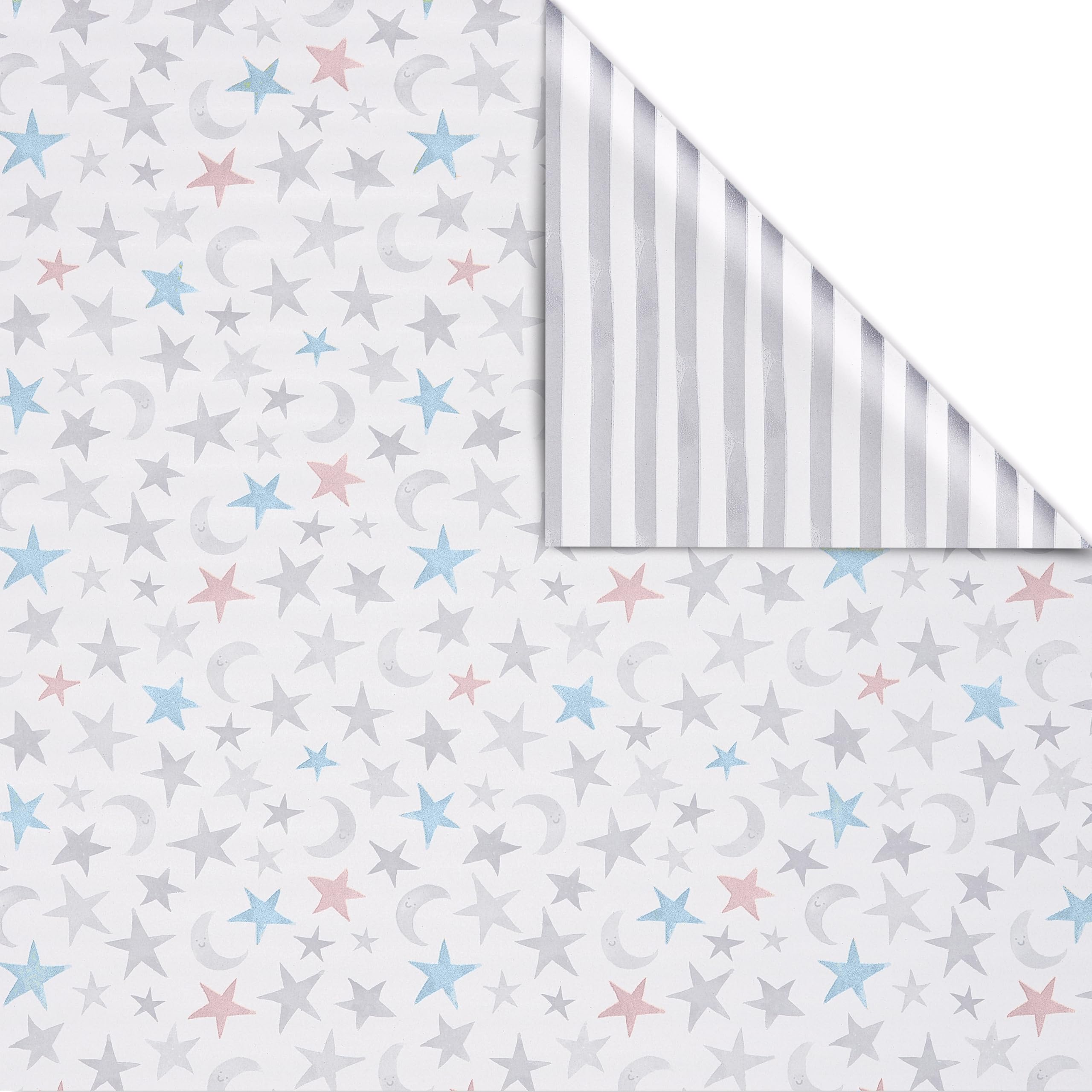 American Greetings 175 sq. ft. Reversible Wrapping Paper for Baby Showers, Kid's Birthdays and All Occasions, Moon and Stars (1 Roll, 30 in x 70 ft.) - Image 2