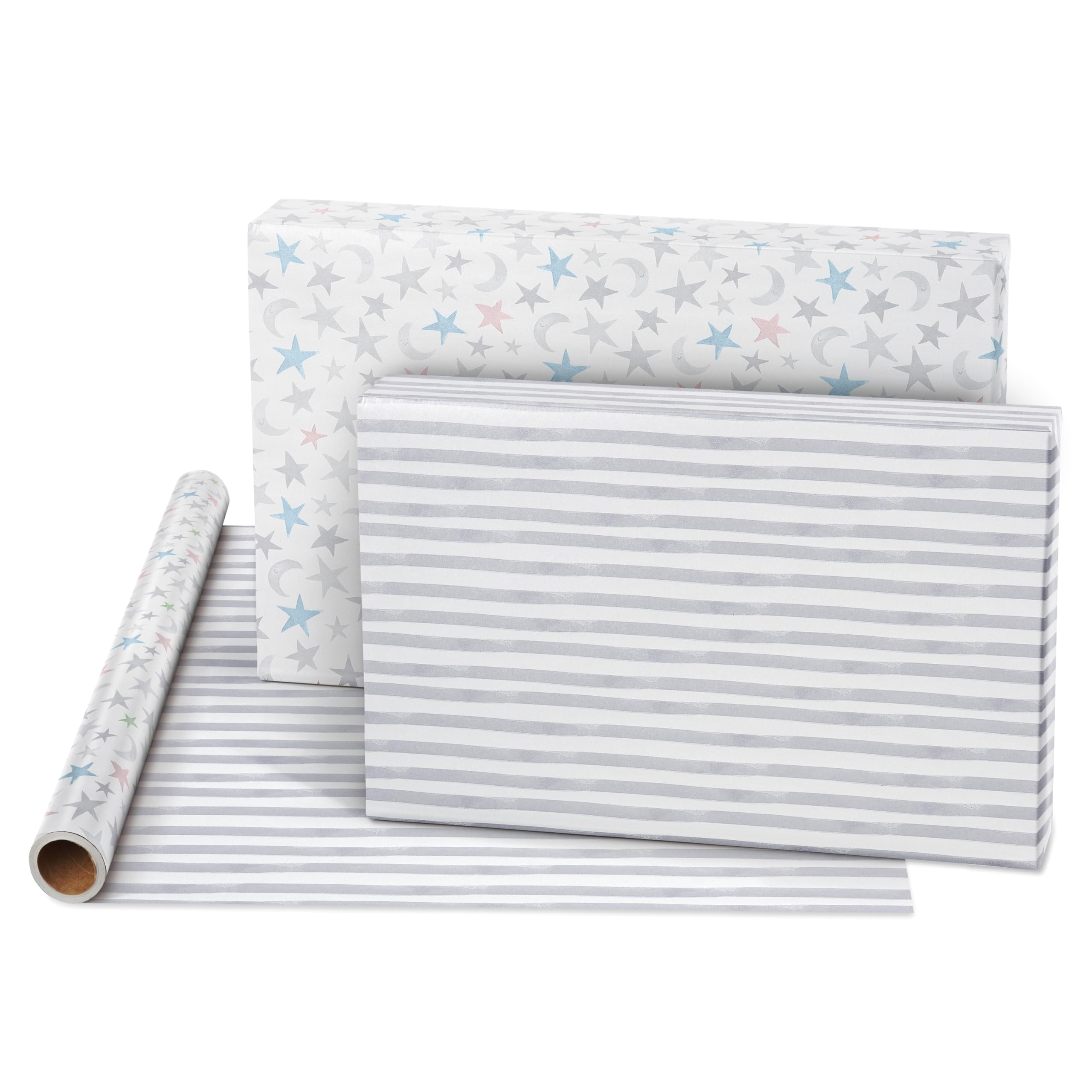 American Greetings 175 sq. ft. Reversible Wrapping Paper for Baby Showers, Kid's Birthdays and All Occasions, Moon and Stars (1 Roll, 30 in x 70 ft.) - Image 3