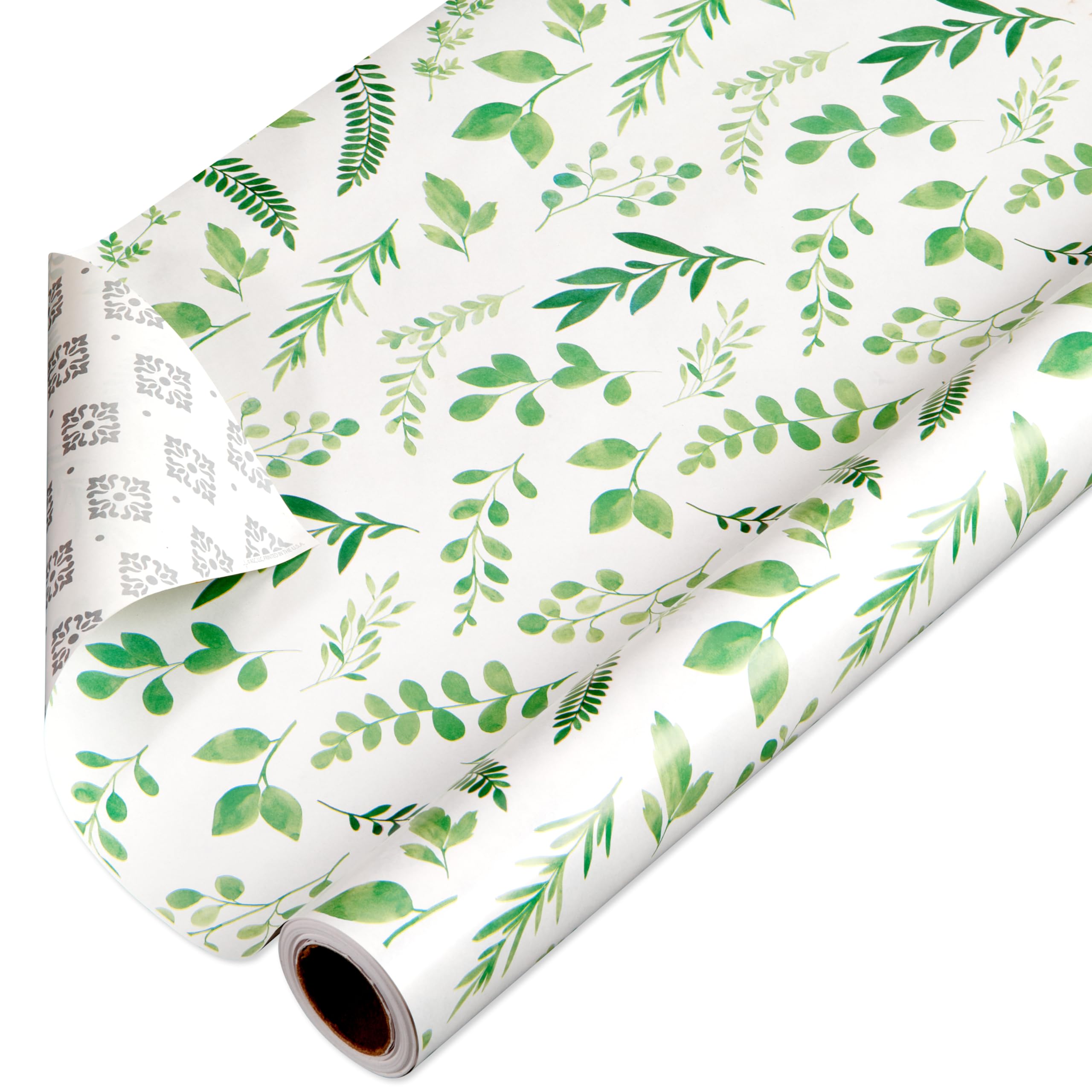 American Greetings 175 sq. ft. Reversible Wrapping Paper for Weddings, Bridal Showers, Anniversaries, Birthdays and All Occasions, Greenery and Damask (1 Roll, 30 in x 70 ft.)