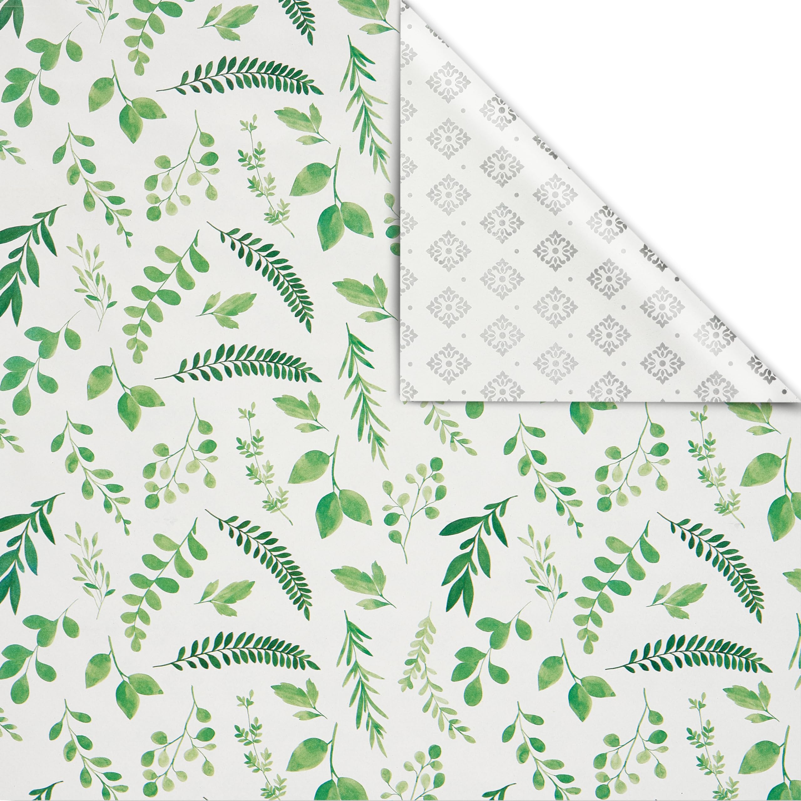 American Greetings 175 sq. ft. Reversible Wrapping Paper for Weddings, Bridal Showers, Anniversaries, Birthdays and All Occasions, Greenery and Damask (1 Roll, 30 in x 70 ft.) - Image 2