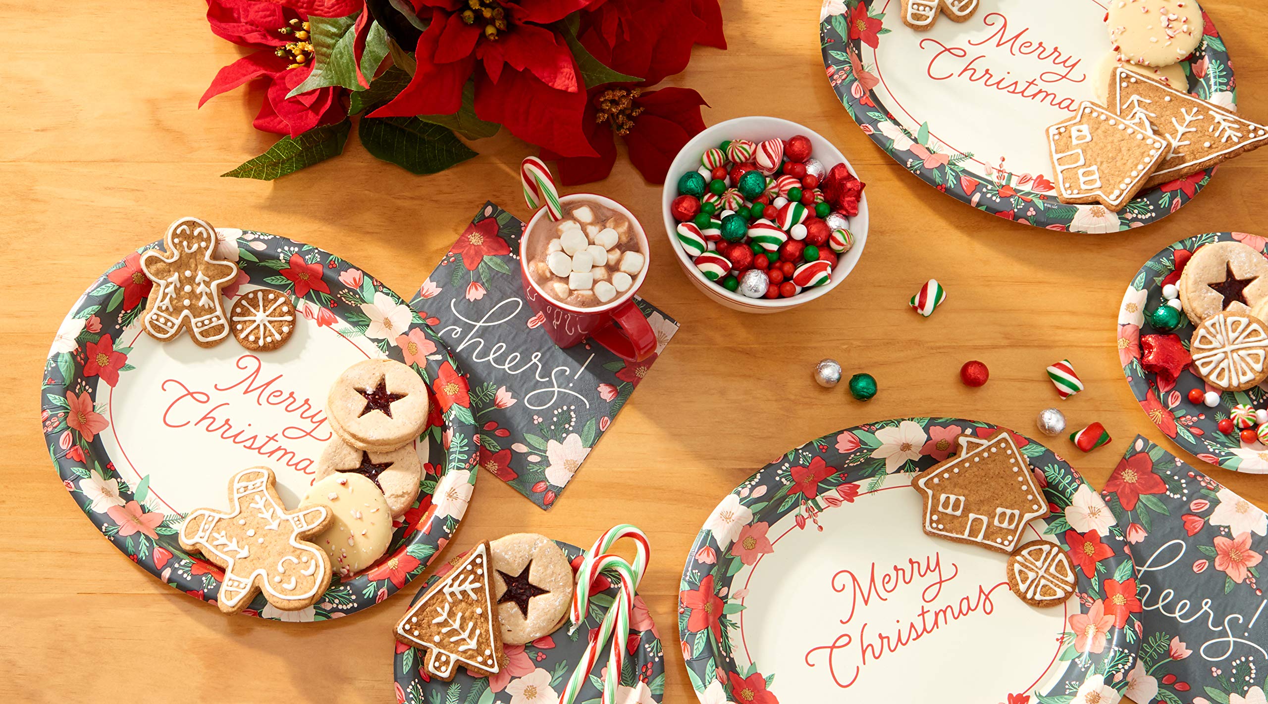 American Greetings 36-Count 12.25 in. Paper Dinner Plates, Winter Floral Christmas Party Supplies - Image 4