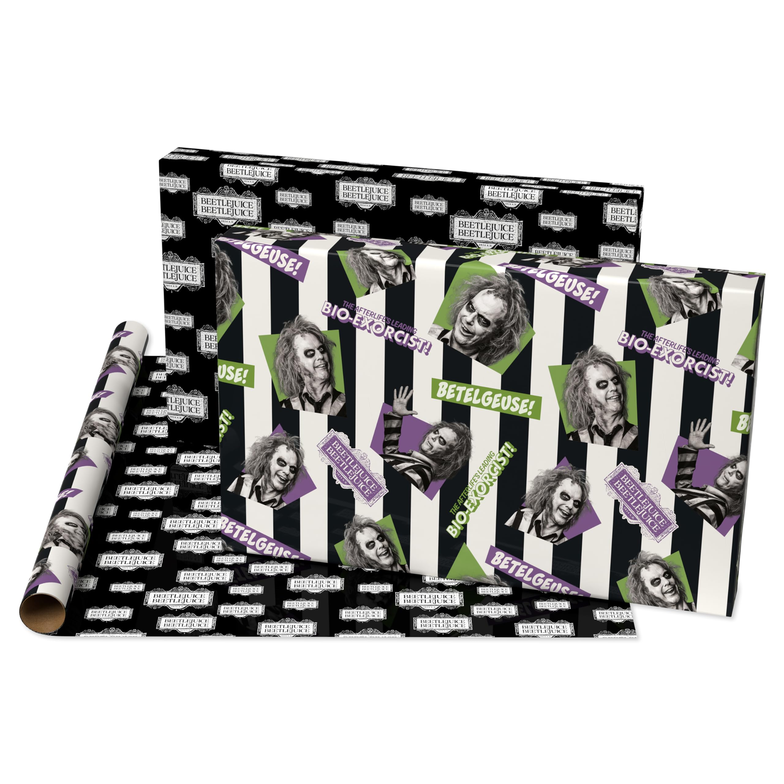 American Greetings 40 sq. ft. Reversible Beetlejuice Wrapping Paper for All Occasions (1 Roll, 30 in. x 192 in.) - Image 3