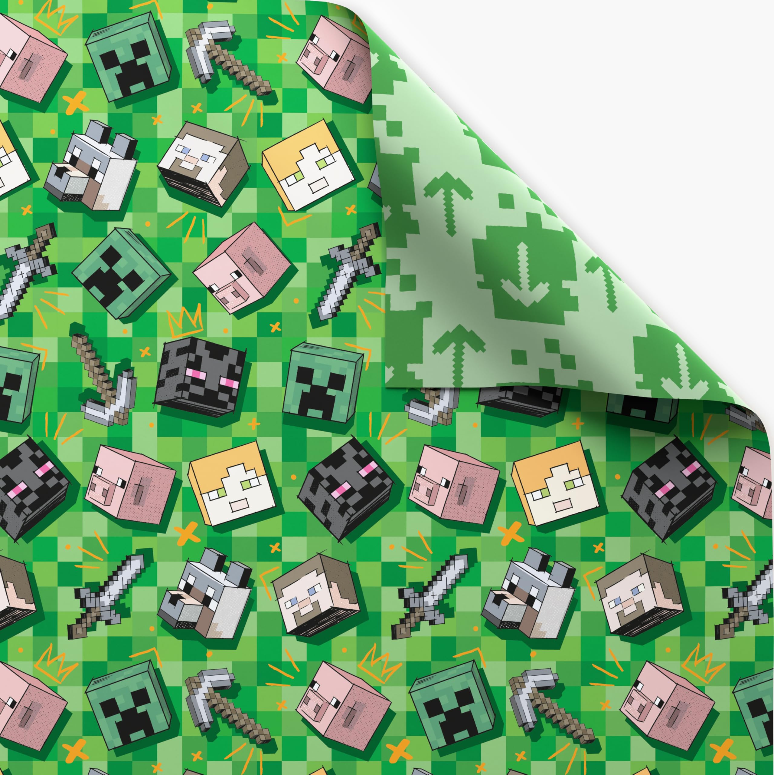 American Greetings 40 sq. ft. Reversible Minecraft Wrapping Paper for All Occasions (1 Roll, 30 in. x 192 in.) - Image 2