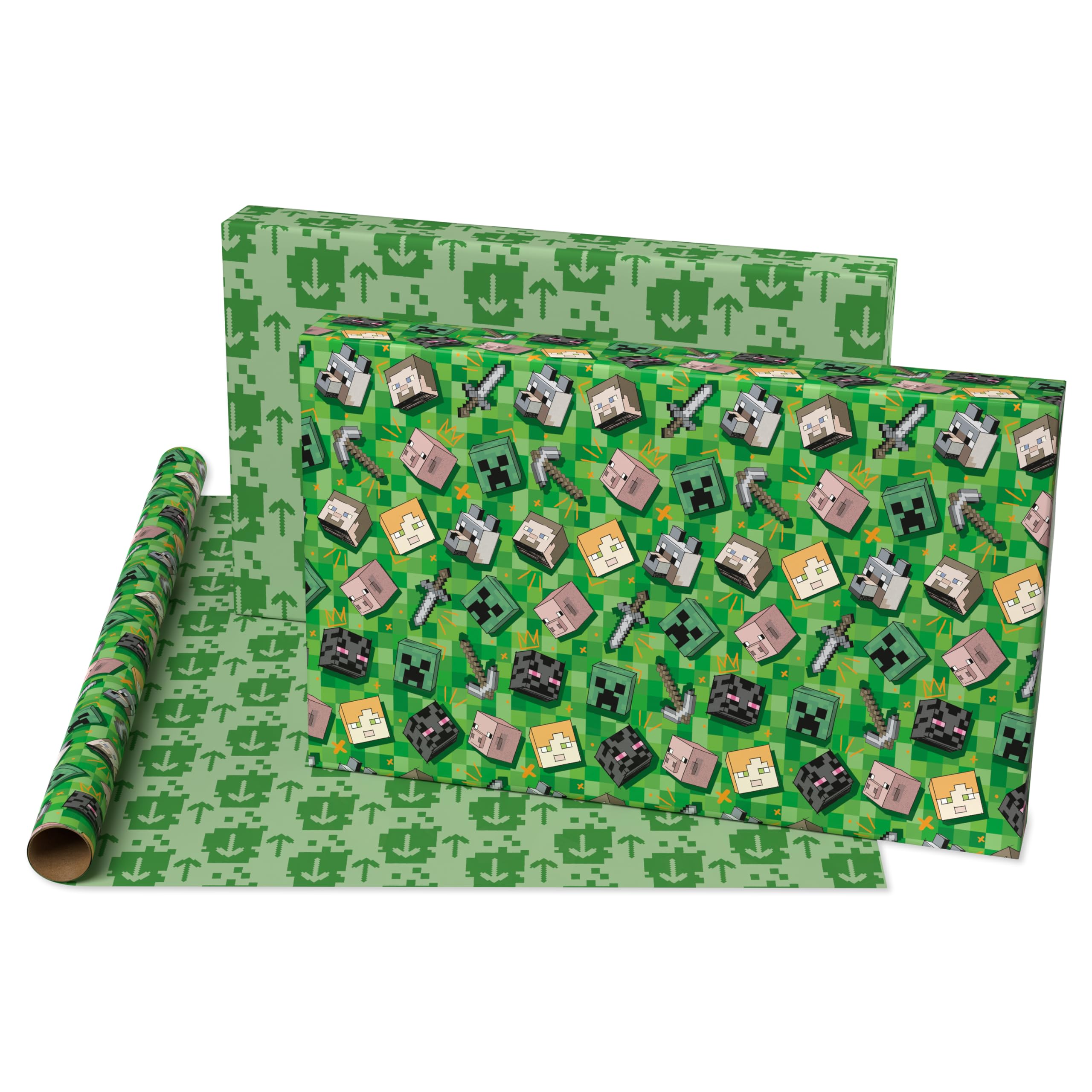 American Greetings 40 sq. ft. Reversible Minecraft Wrapping Paper for All Occasions (1 Roll, 30 in. x 192 in.) - Image 3