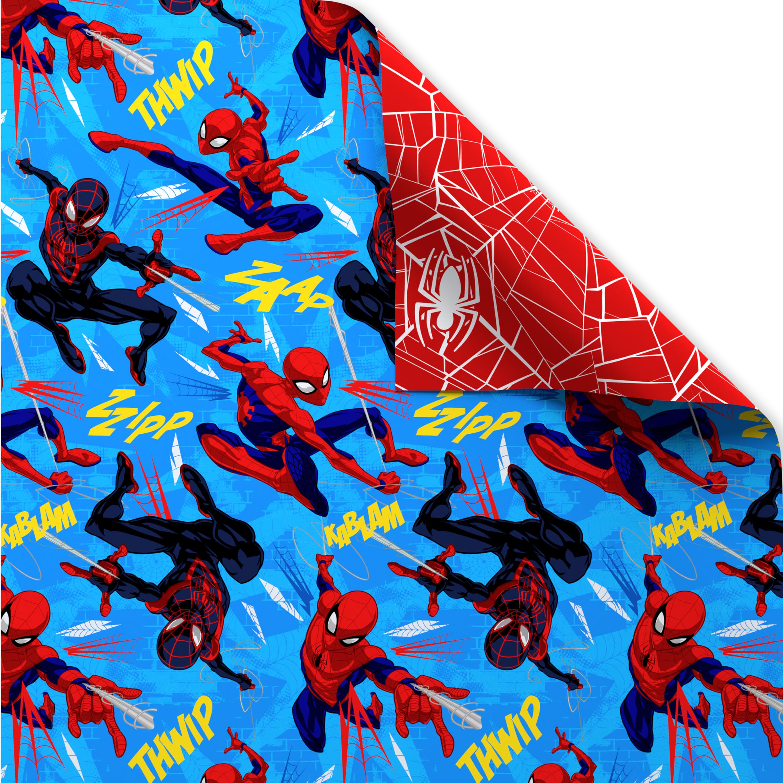American Greetings 40 sq. ft. Reversible Spiderman Wrapping Paper for All Occasions (1 Roll, 30 in. x 192 in.) - Image 2