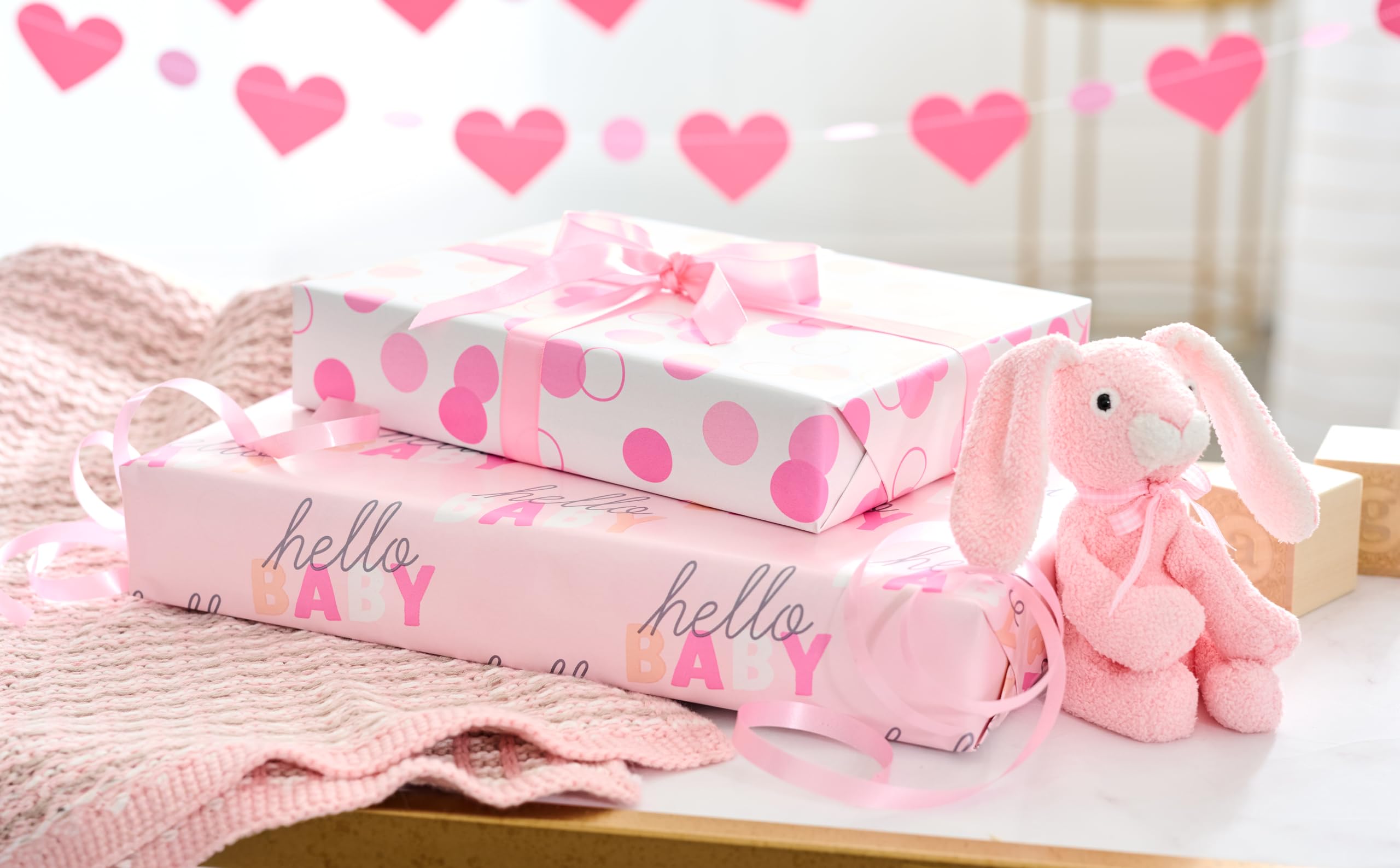 American Greetings 60 sq. ft. Reversible Wrapping Paper for Baby Showers or Baby Girl (1 Roll, 30 in. x 288 in.) - Image 6