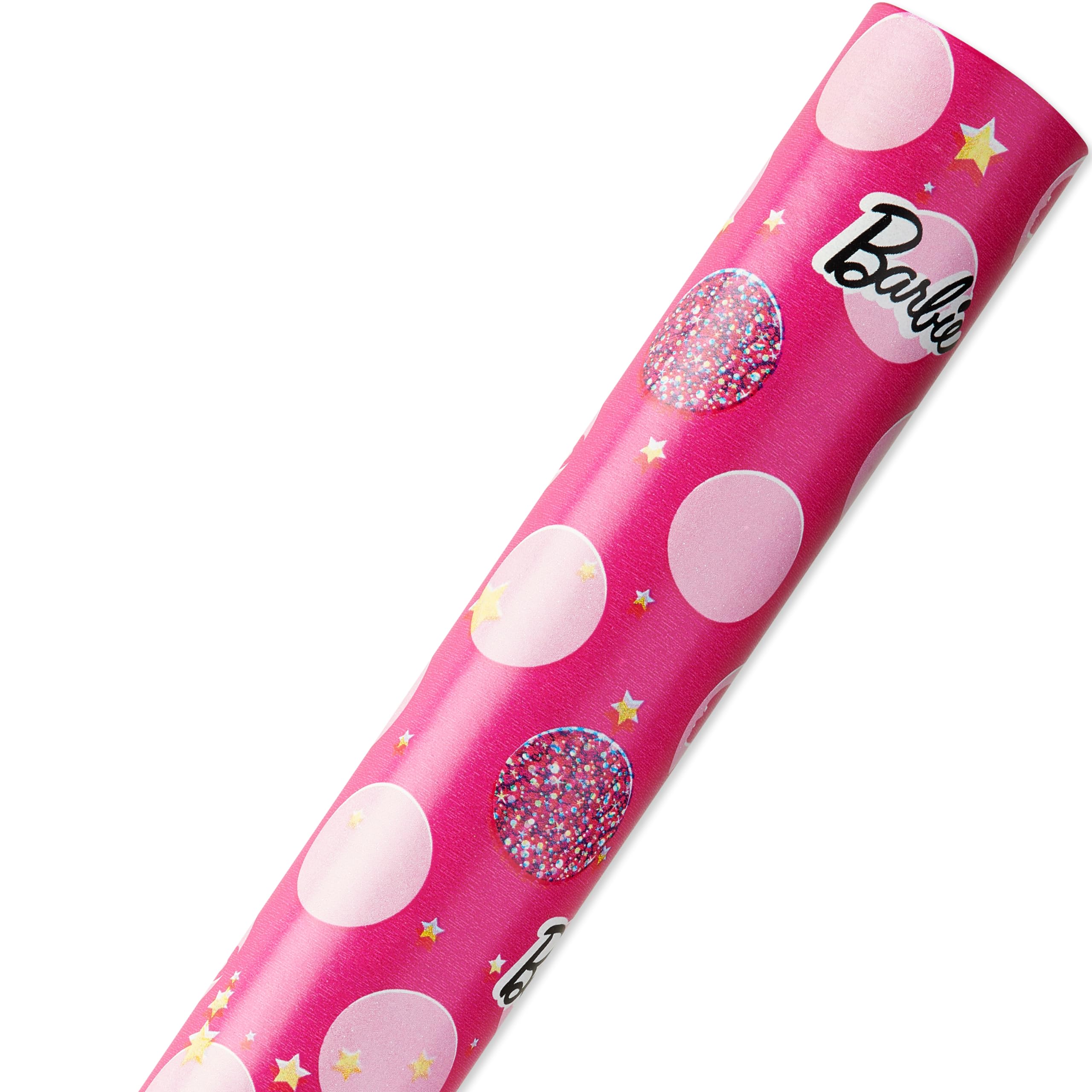 American Greetings 75 sq. ft. Reversible Barbie Wrapping Paper for Birthdays and All Occasions, Stars, Polka Dots and Stripes (1 Roll, 30 in. x 30 ft.) - Image 4
