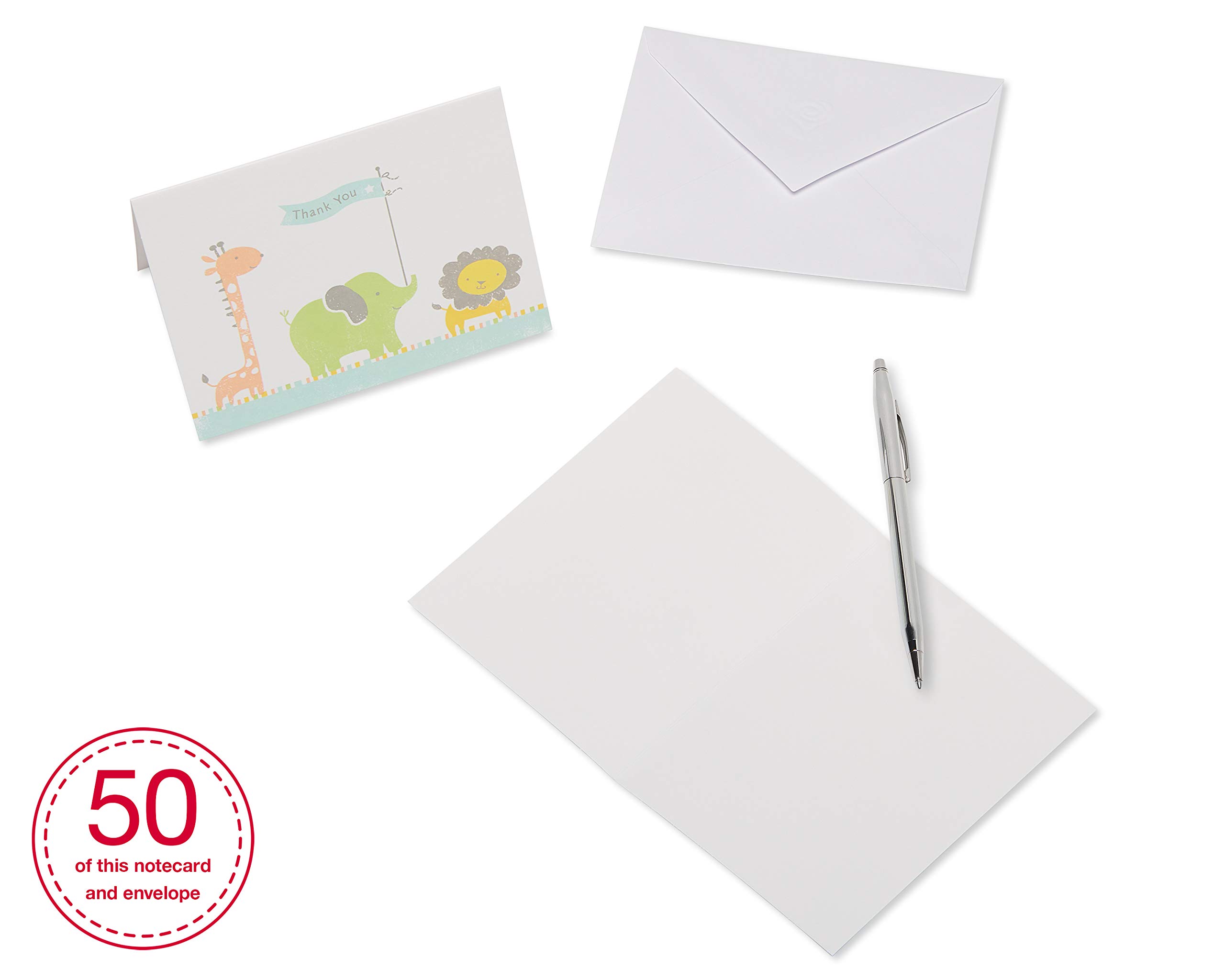 American Greetings Baby Shower Thank You Cards with Envelopes, Giraffe, Elephant and Lion (50-Count) - Image 3
