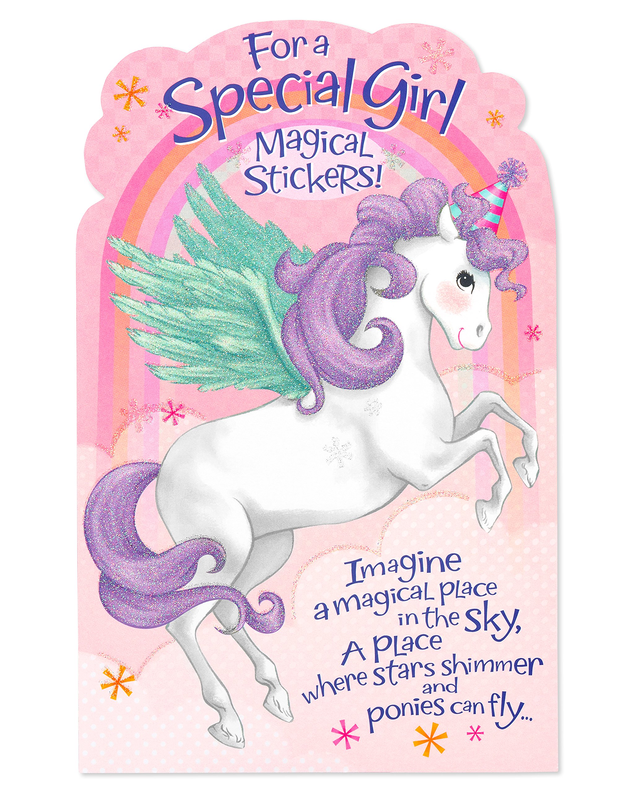American Greetings Birthday Card for Girl (Pegasus with Stickers) - Image 3