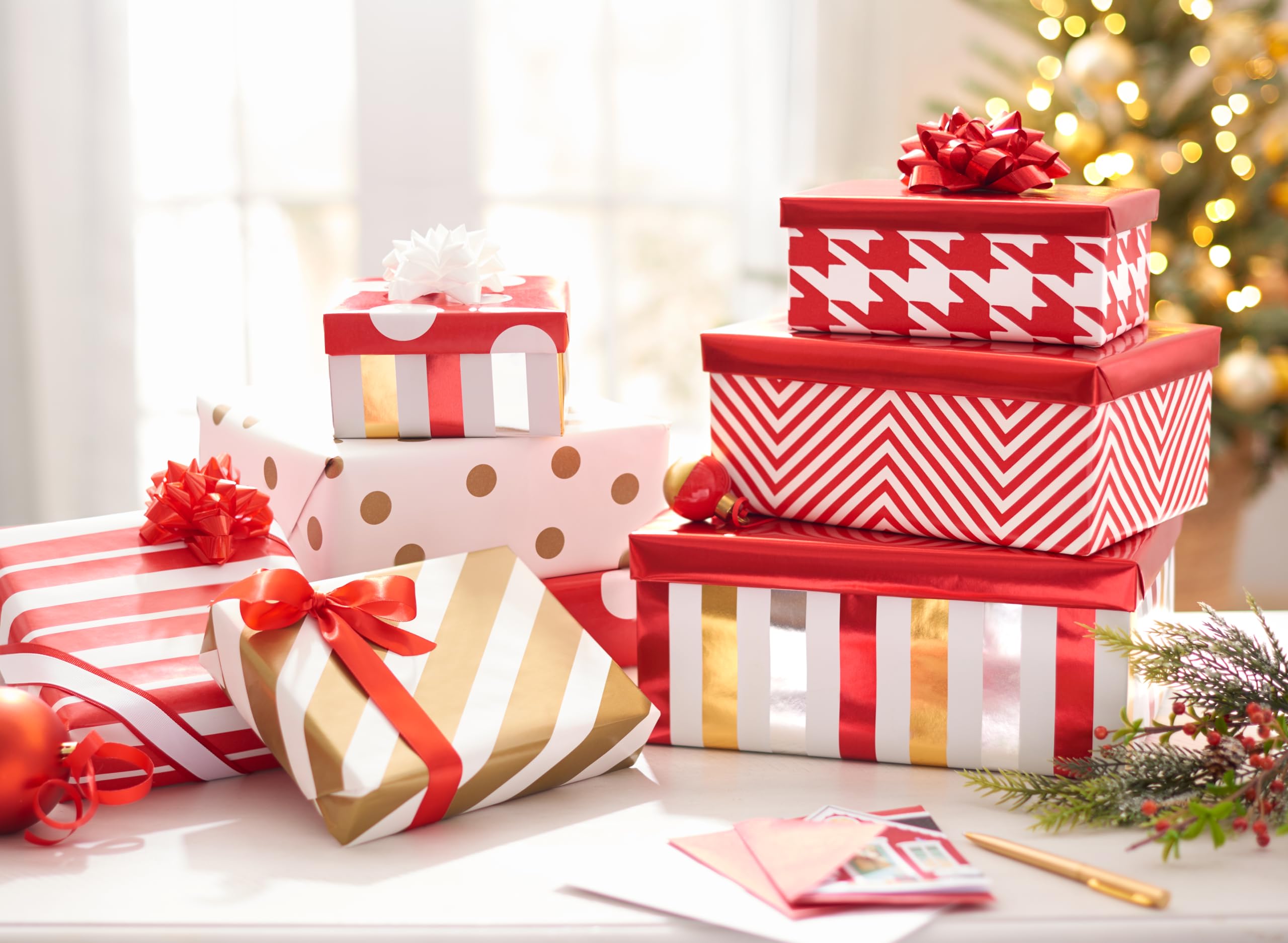 American Greetings Birthday Wrapping Paper Sheets with Gridlines, Red and White Patterns (12-Sheets, 100 sq. ft) - Image 8