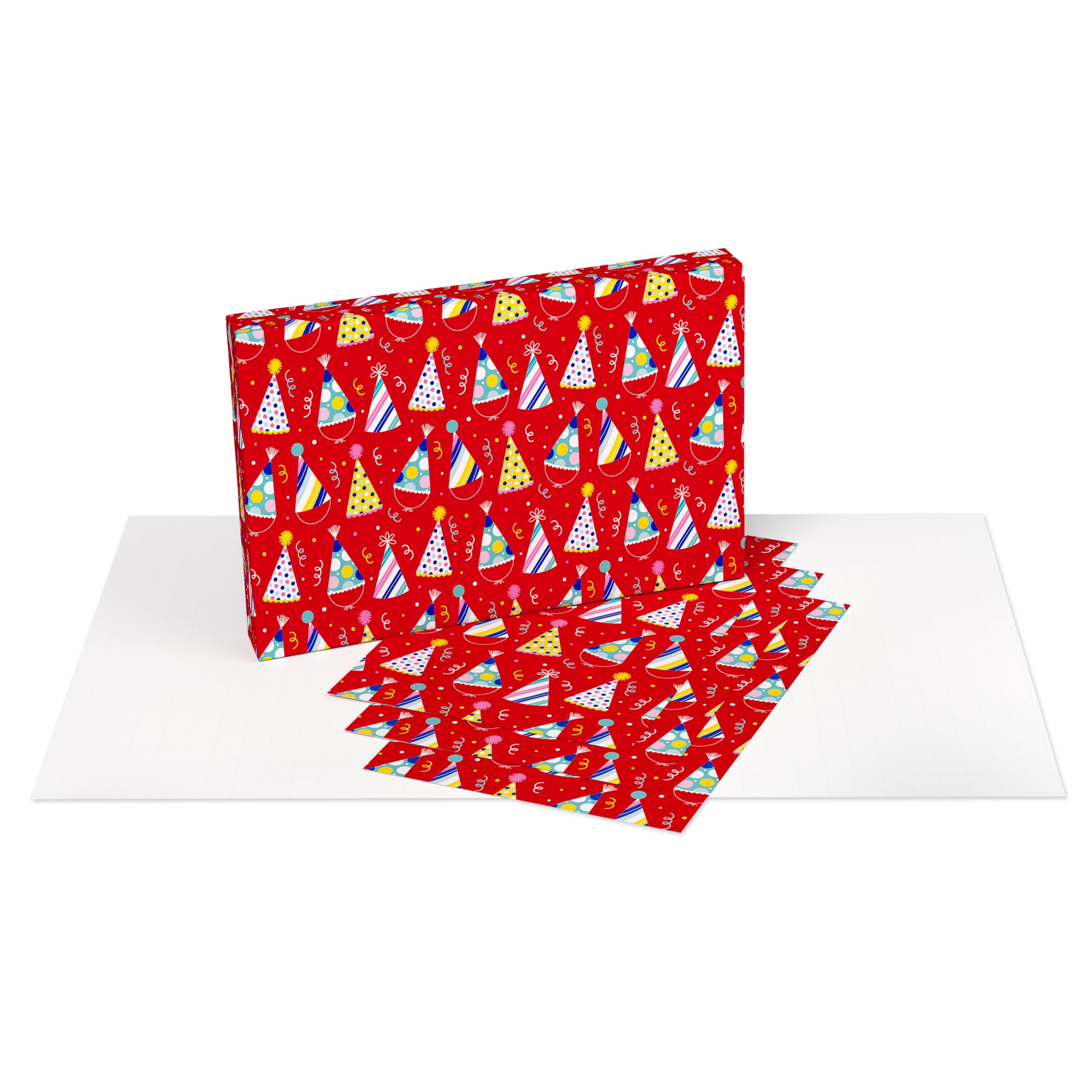 American Greetings Birthday Wrapping Paper Sheets with Gridlines, Party Hats (16 Sheets, 30 in. x 20 in.) - Image 3