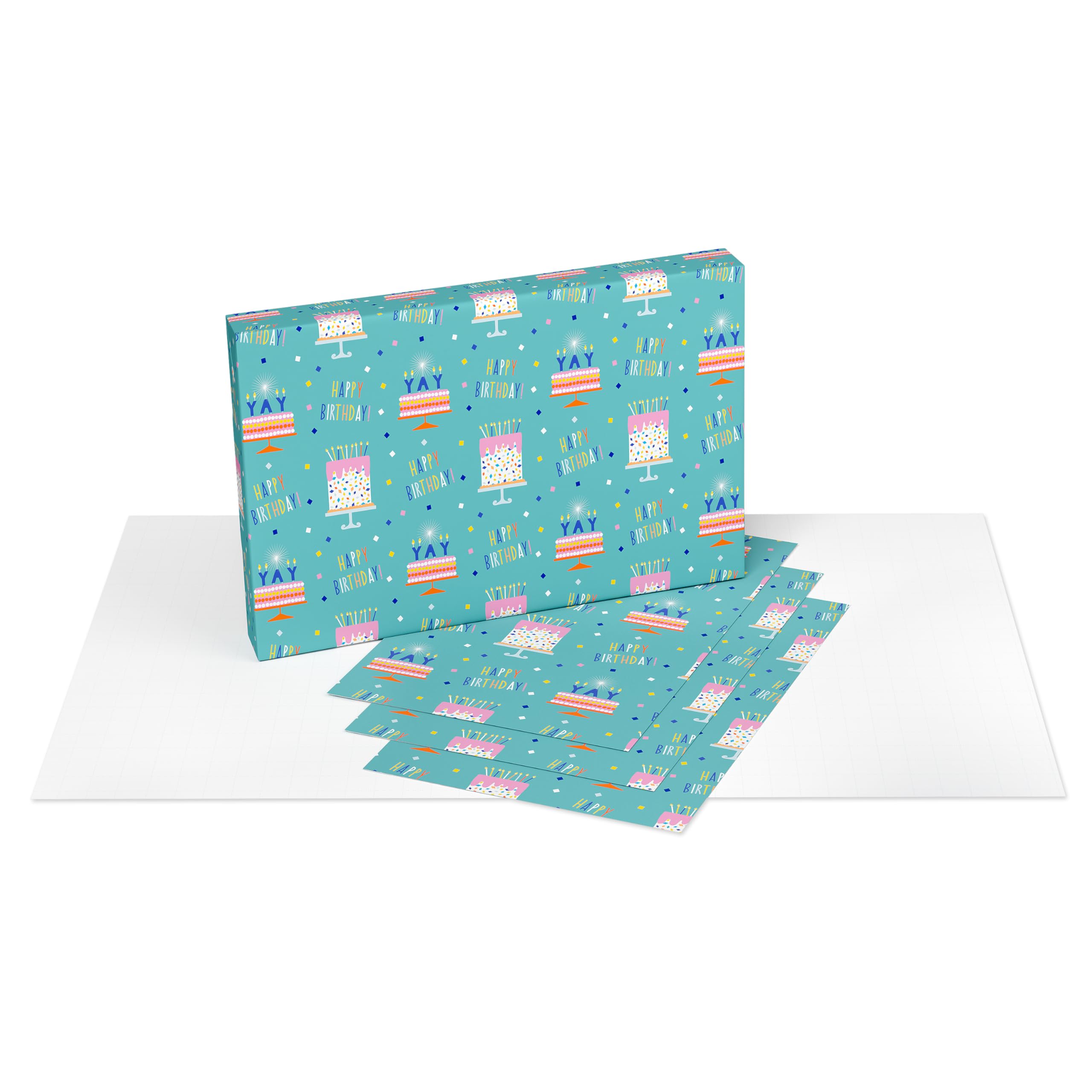 American Greetings Birthday Wrapping Paper Sheets with Gridlines, Party Hats (16 Sheets, 30 in. x 20 in.) - Image 4