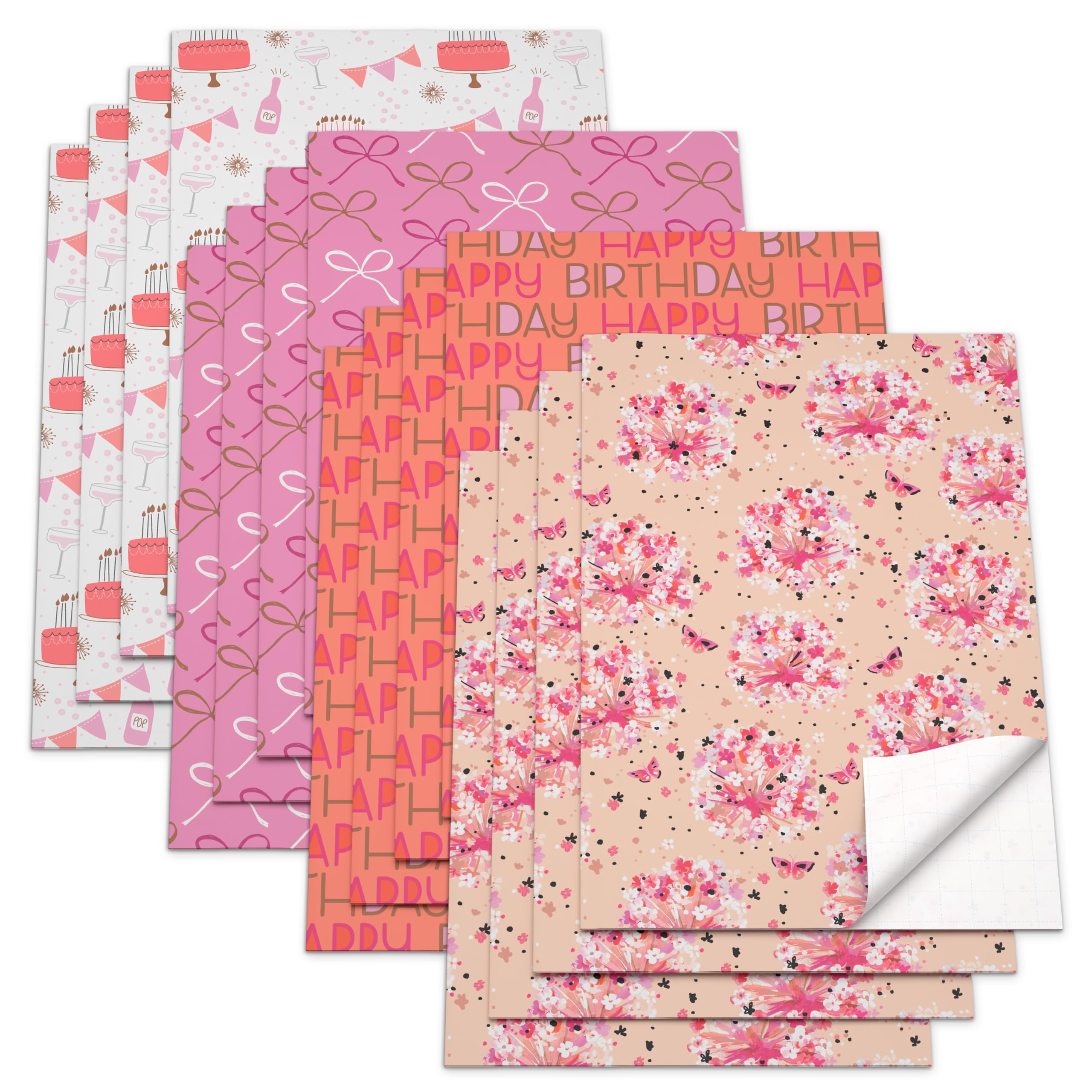 American Greetings Birthday Wrapping Paper Sheets with Gridlines, Feminine (16 Sheets, 30 in. x 20 in.)