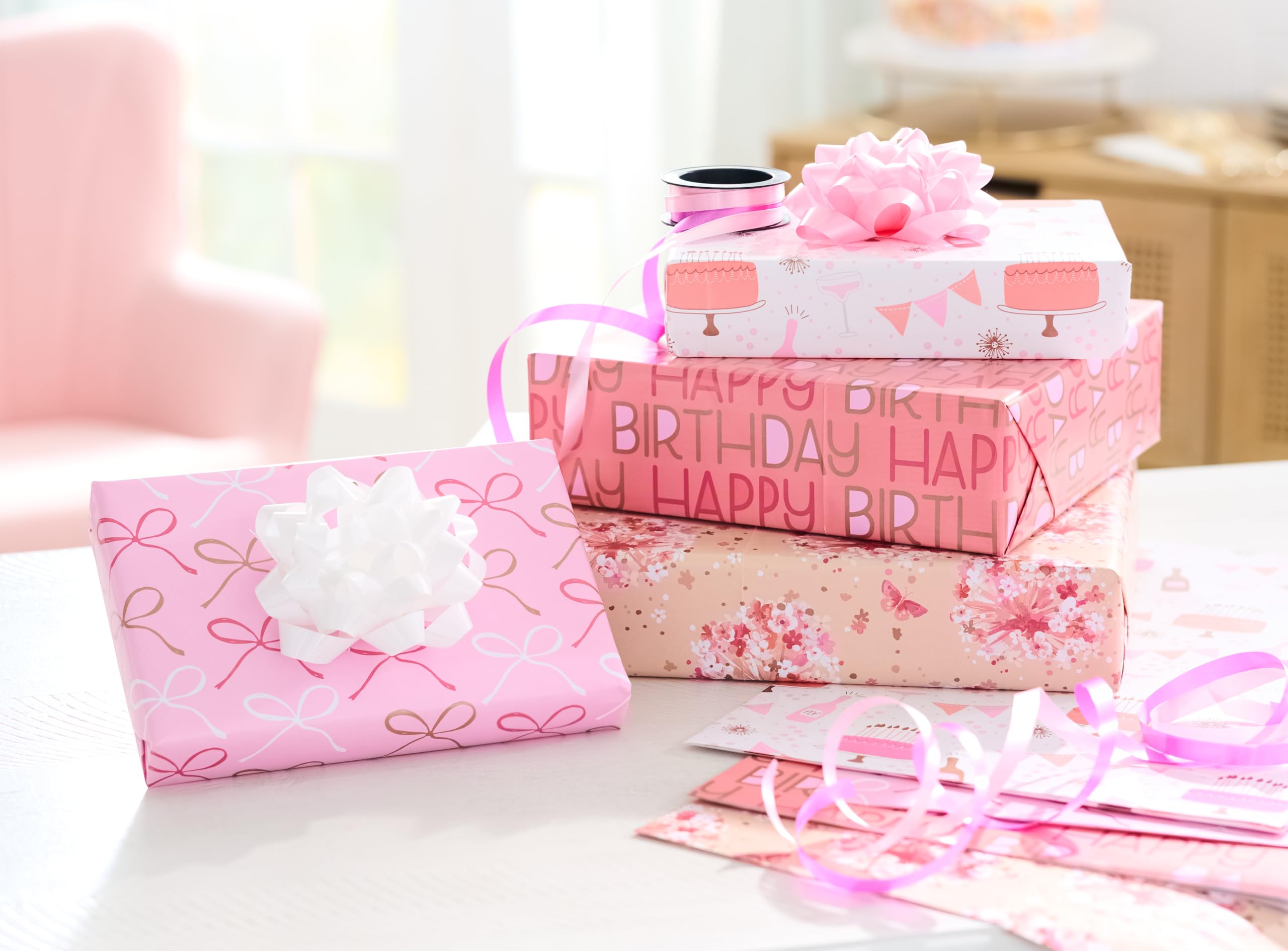 American Greetings Birthday Wrapping Paper Sheets with Gridlines, Feminine (16 Sheets, 30 in. x 20 in.) - Image 8
