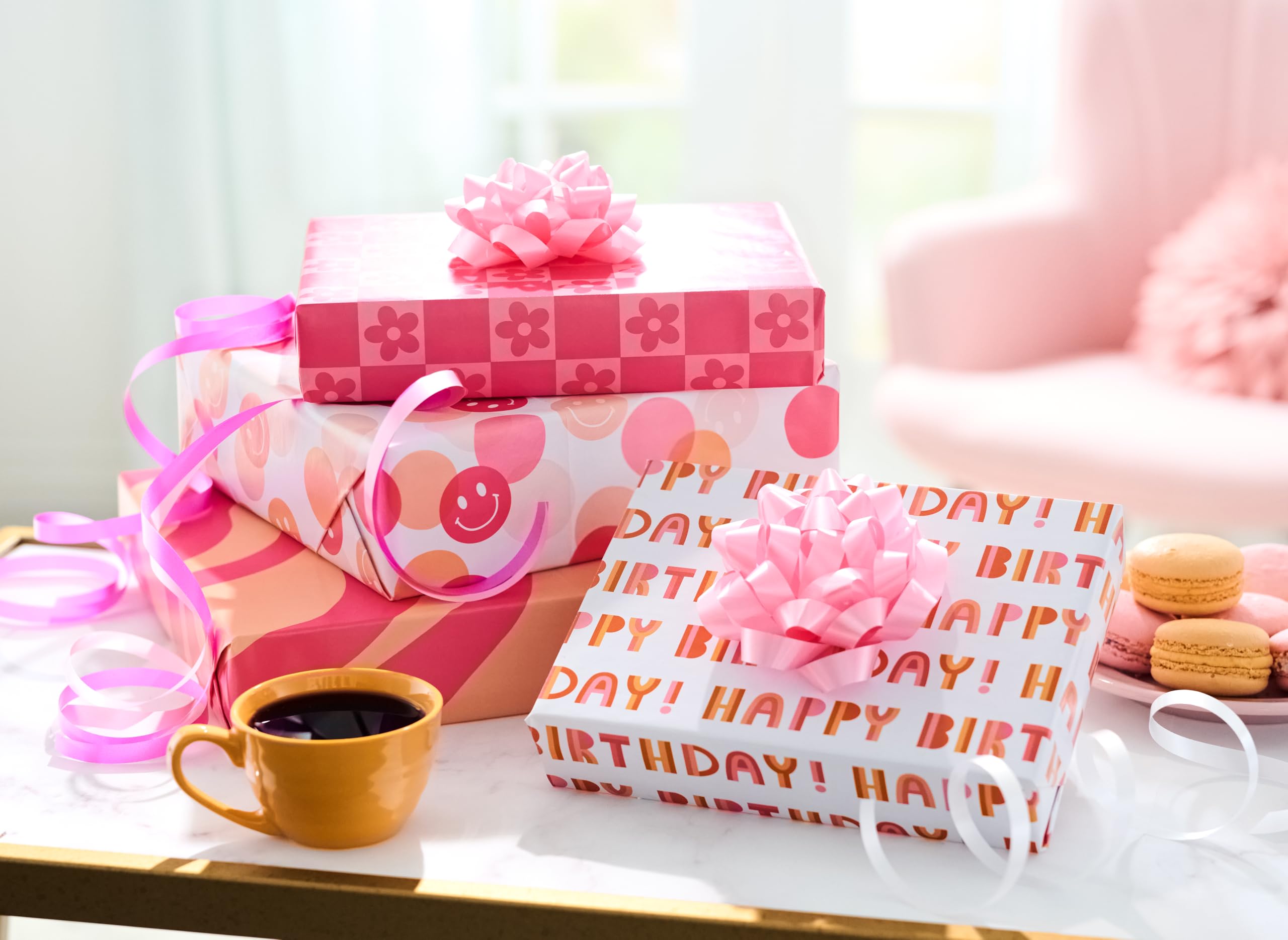 American Greetings Birthday Wrapping Paper Sheets with Gridlines, Pink Patterns (16 Sheets, 30 in. x 20 in.) - Image 8