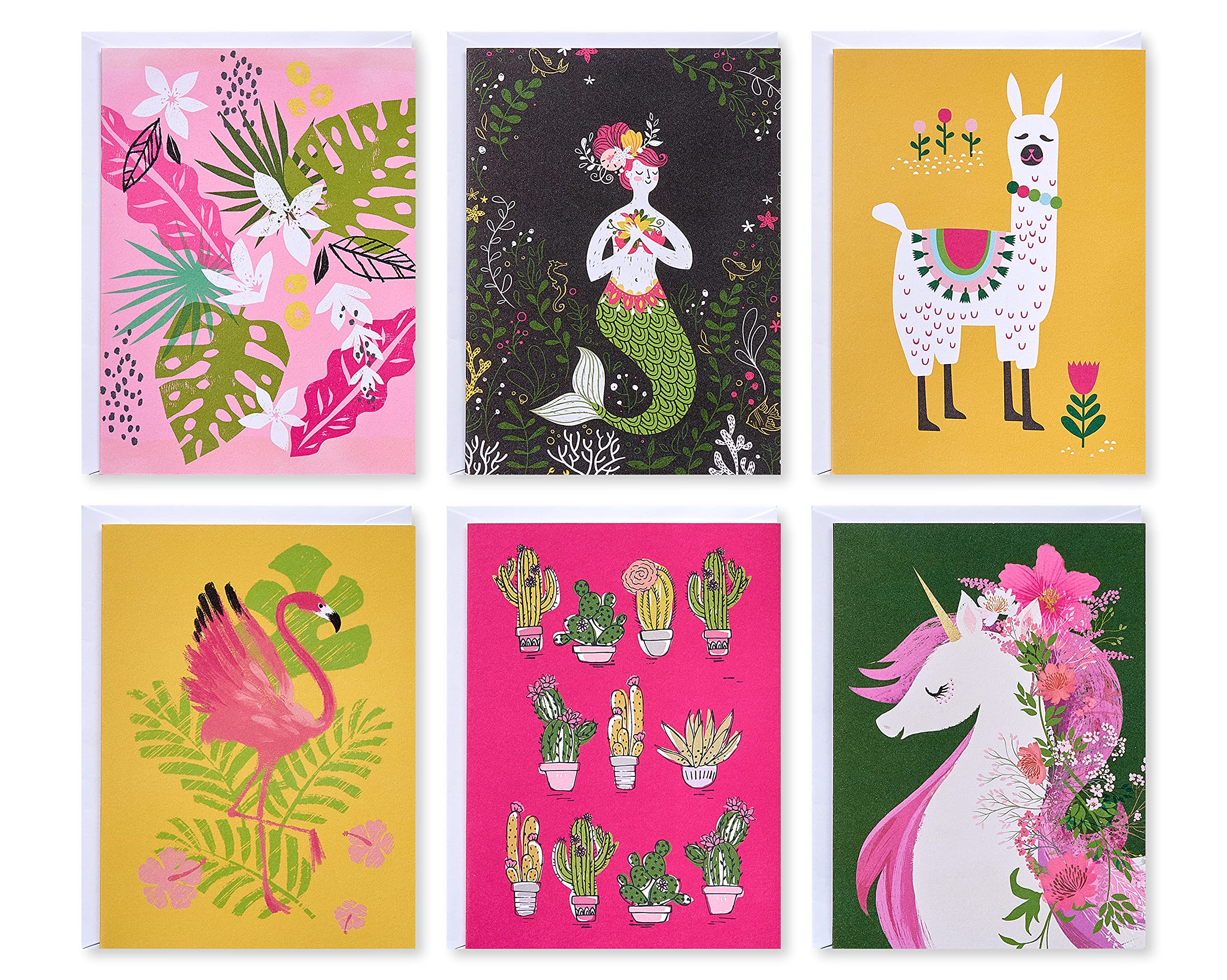 American Greetings Blank Cards with Envelopes for All Occasions, Unicorn, Floral, and Mermaids (48-Count)