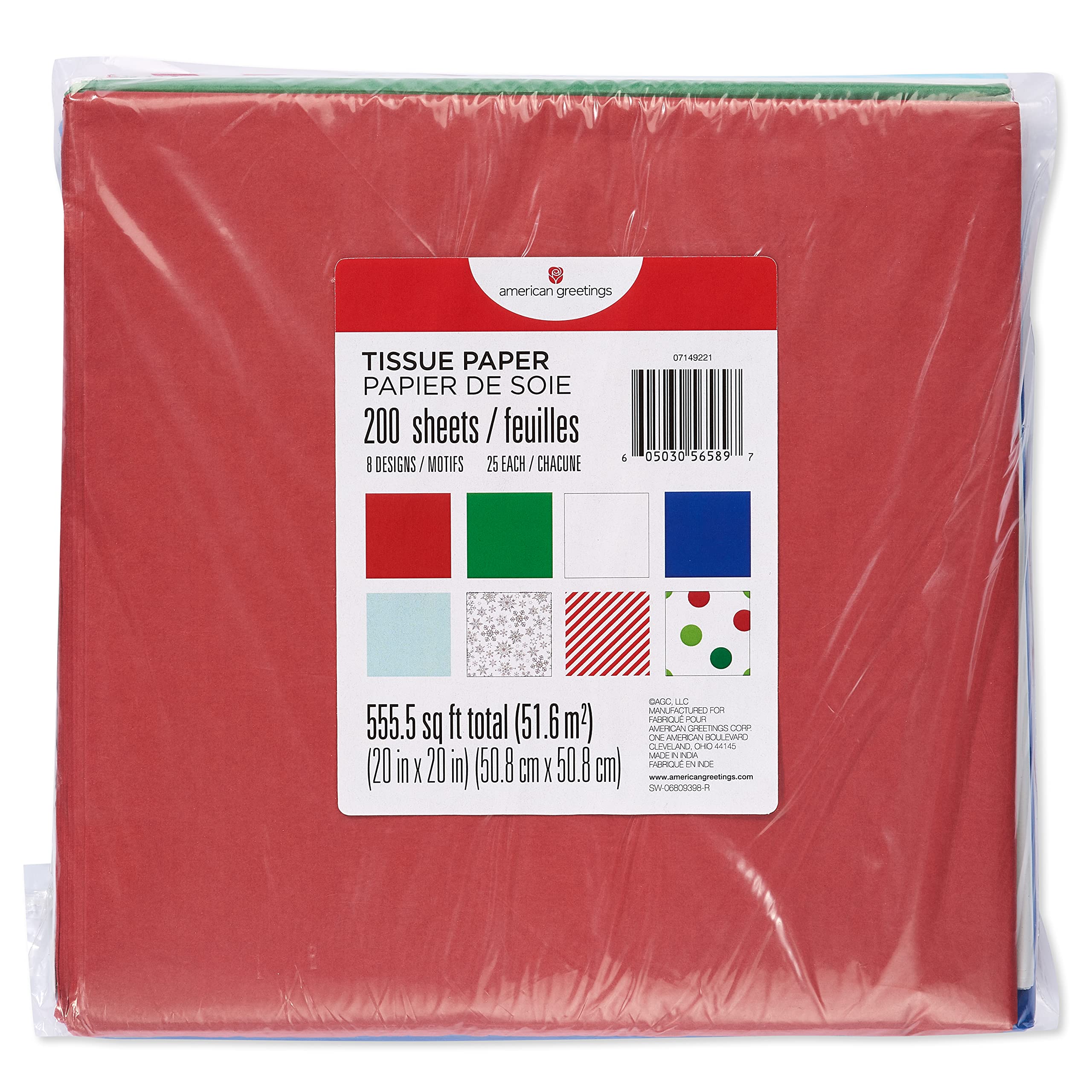 American Greetings Bulk Christmas Tissue Paper, 200 Sheets (Candy Cane Stripes, Polka Dots, Holiday Colors, 20" x 20") for All Occasions, Hanukkah, Gift Bags, Crafts, Paper Flowers, Pom Poms, and More - Image 6