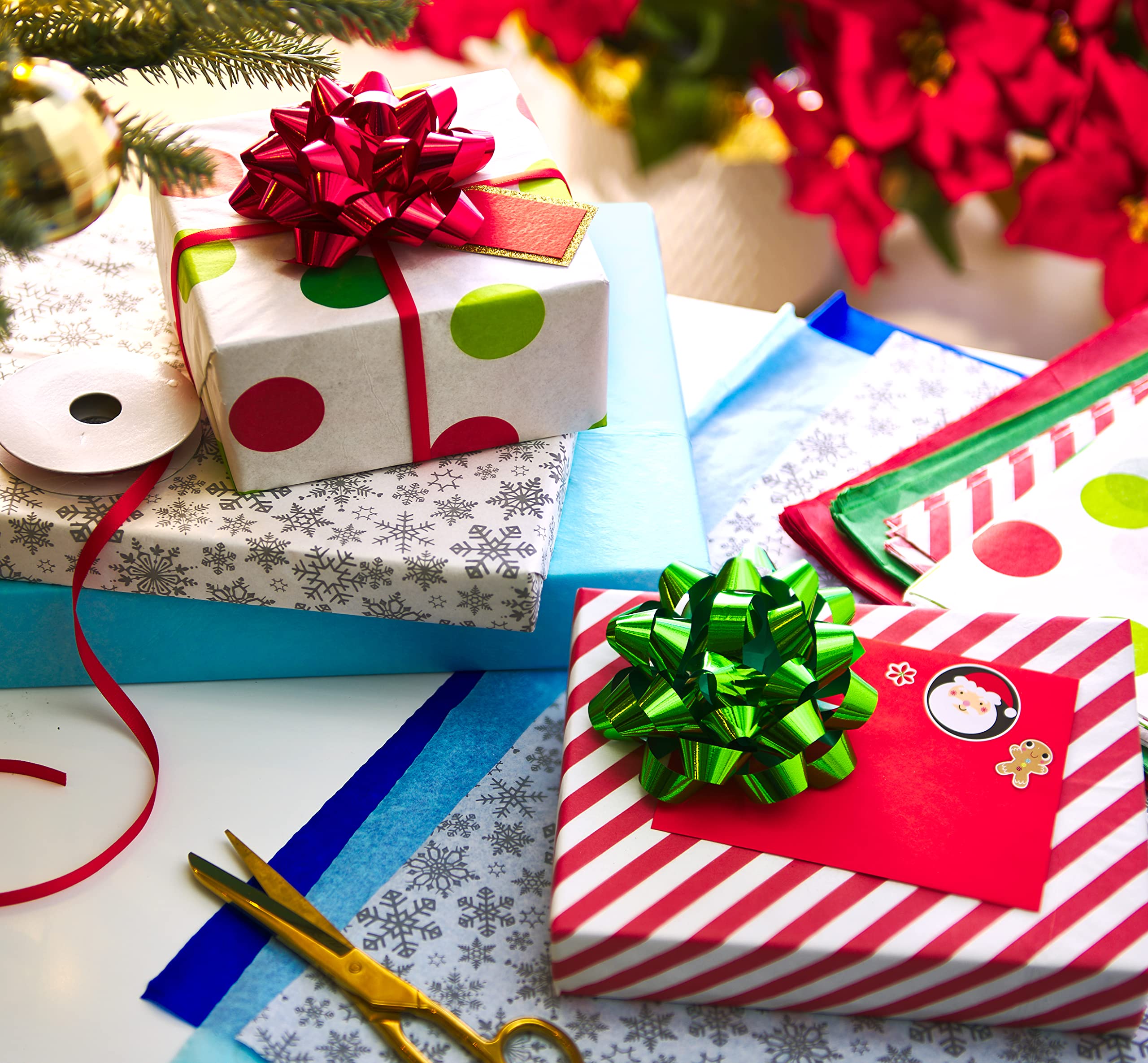 American Greetings Bulk Christmas Tissue Paper, 200 Sheets (Candy Cane Stripes, Polka Dots, Holiday Colors, 20" x 20") for All Occasions, Hanukkah, Gift Bags, Crafts, Paper Flowers, Pom Poms, and More - Image 7