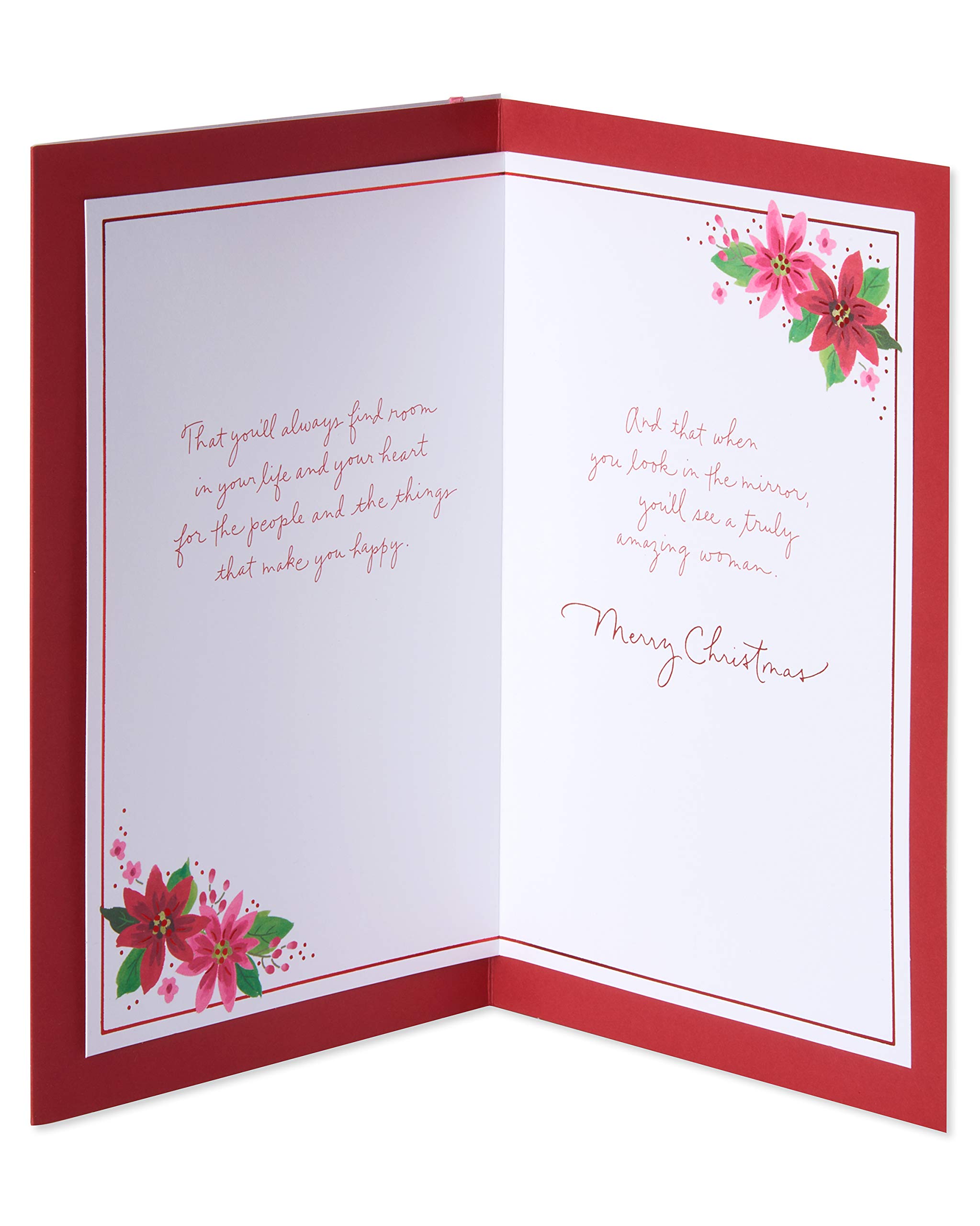 American Greetings Christmas Card for Daughter, Festive Florals Holiday Greeting with Poinsettias and Ribbon for Her (Truly Amazing Woman) - Image 3