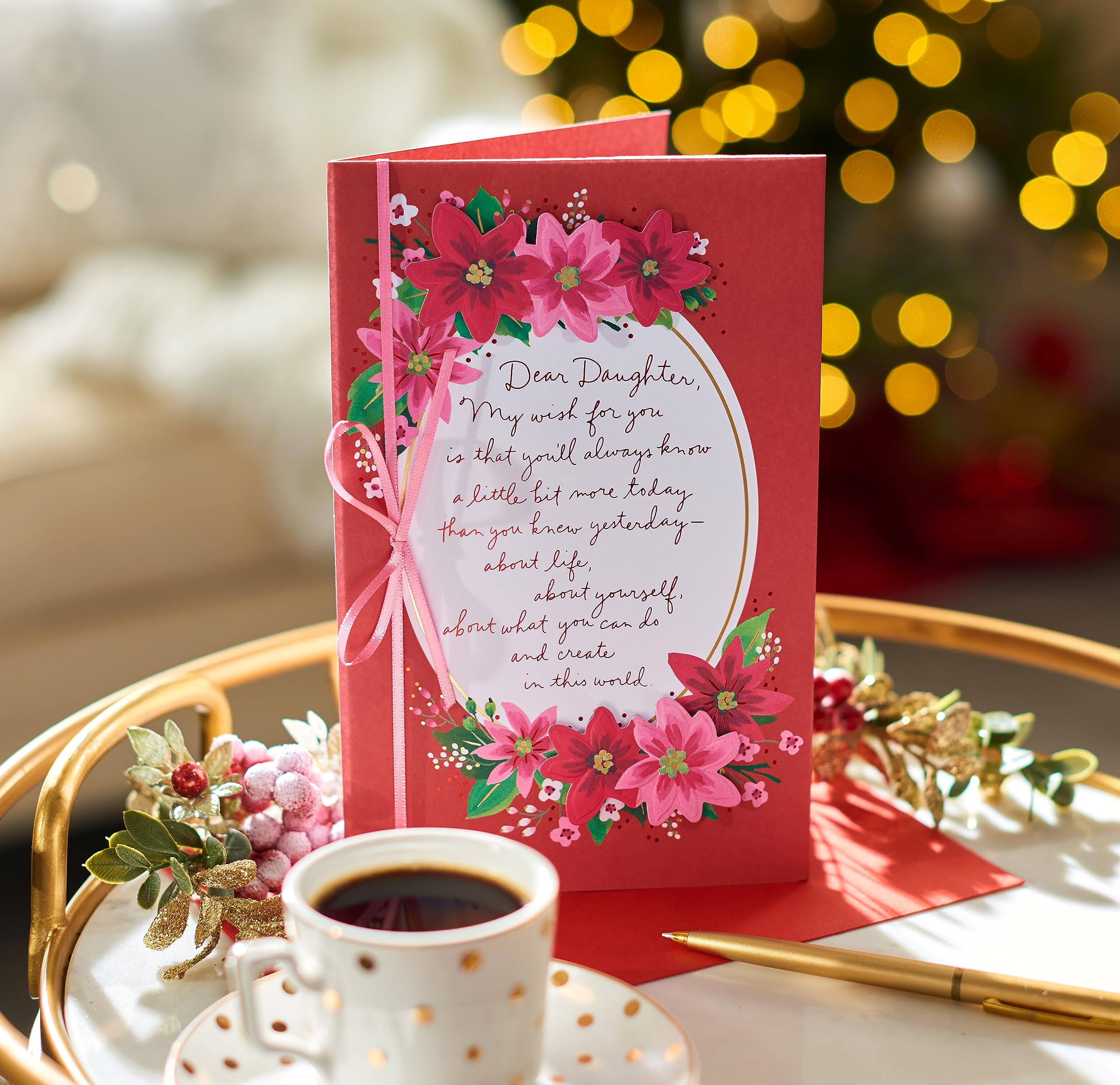 American Greetings Christmas Card for Daughter, Festive Florals Holiday Greeting with Poinsettias and Ribbon for Her (Truly Amazing Woman) - Image 6