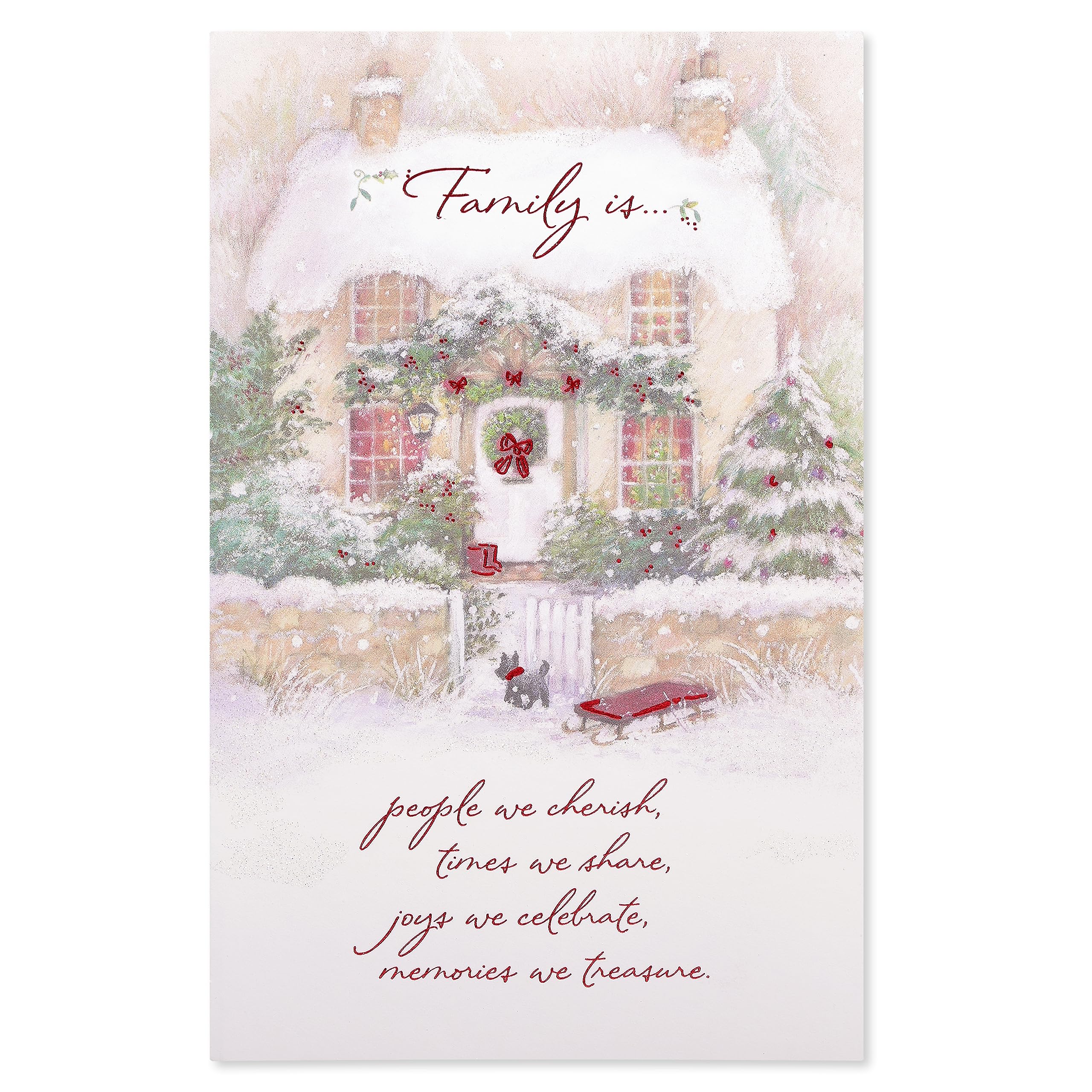 American Greetings Christmas Card for Family, Friends, or Someone Special, Shimmering Winter Cabin Scene Holiday Greeting (All the Joys) - Image 4