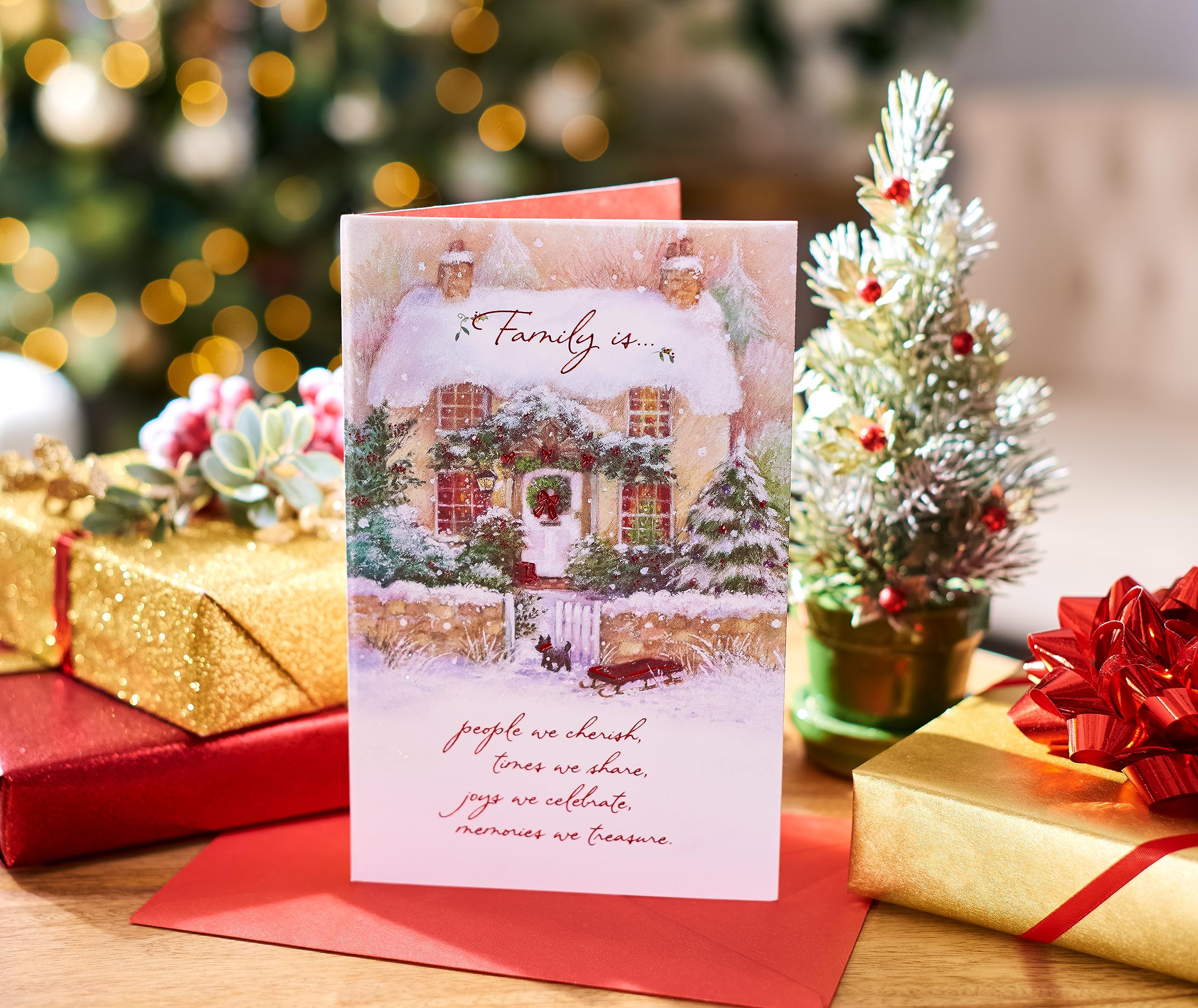 American Greetings Christmas Card for Family, Friends, or Someone Special, Shimmering Winter Cabin Scene Holiday Greeting (All the Joys) - Image 6