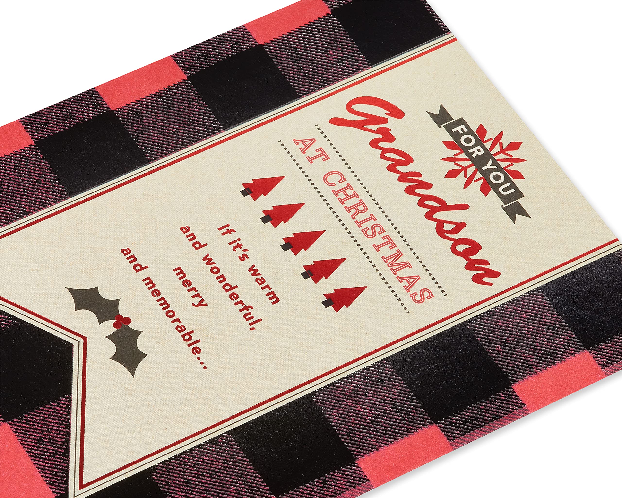 American Greetings Christmas Card for Grandson, Red and Black Buffalo Plaid Holiday Greeting for Grandchild (Merry and Memorable) - Image 5