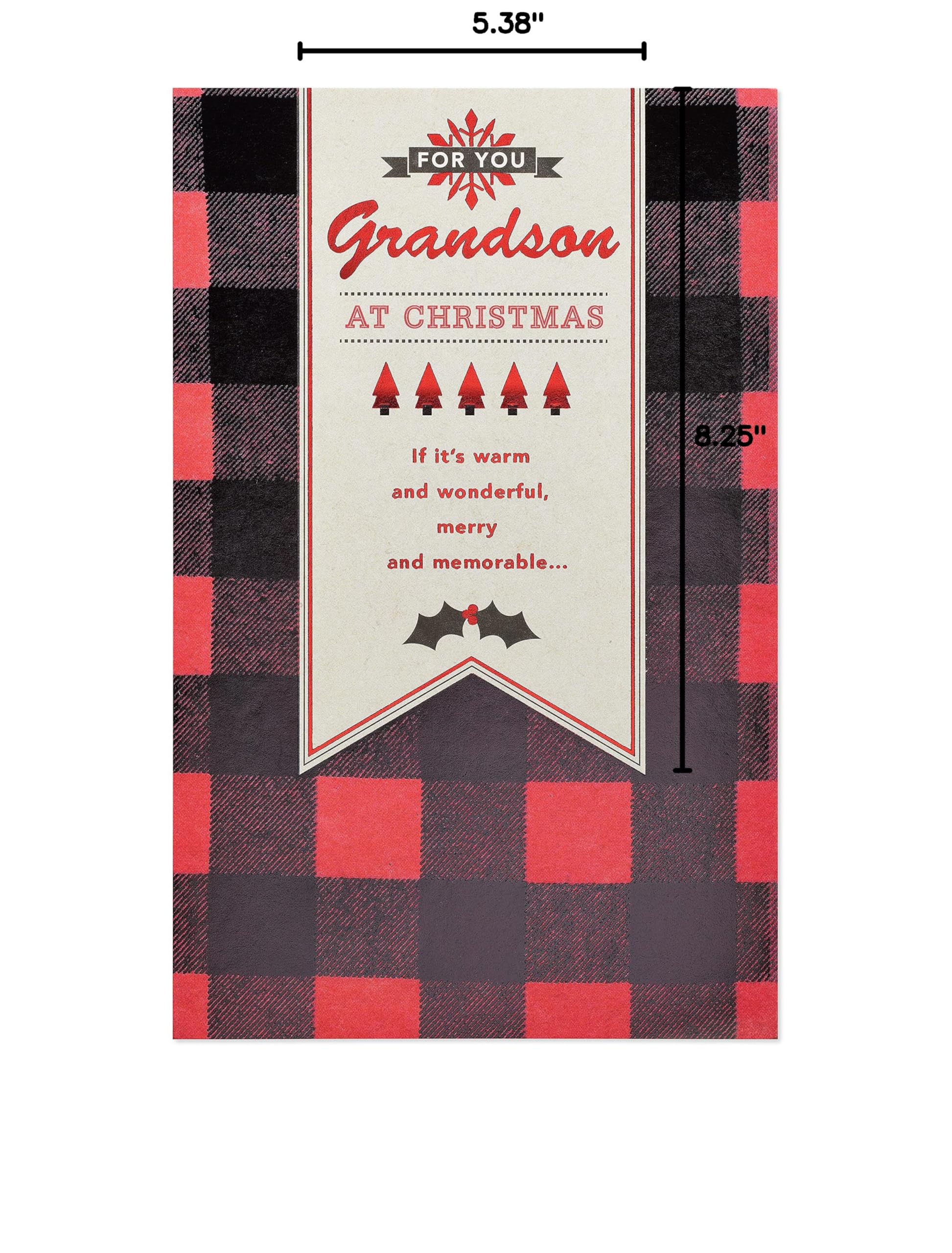 American Greetings Christmas Card for Grandson, Red and Black Buffalo Plaid Holiday Greeting for Grandchild (Merry and Memorable) - Image 8
