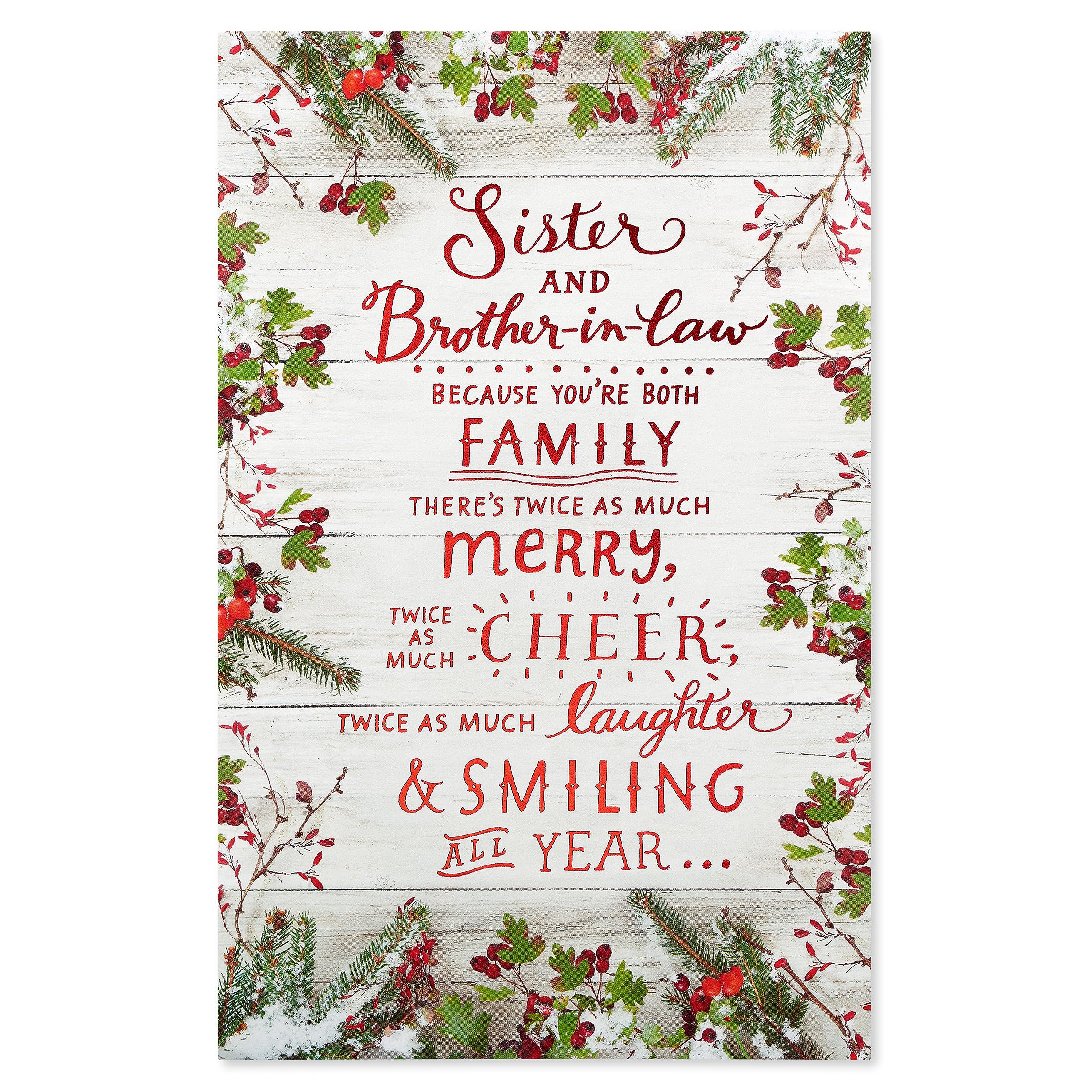 American Greetings Christmas Card for Sister and Brother-in-Law, Festive Holiday Greeting for Sister and Husband, Partner, or Spouse (Twice As Much) - Image 4