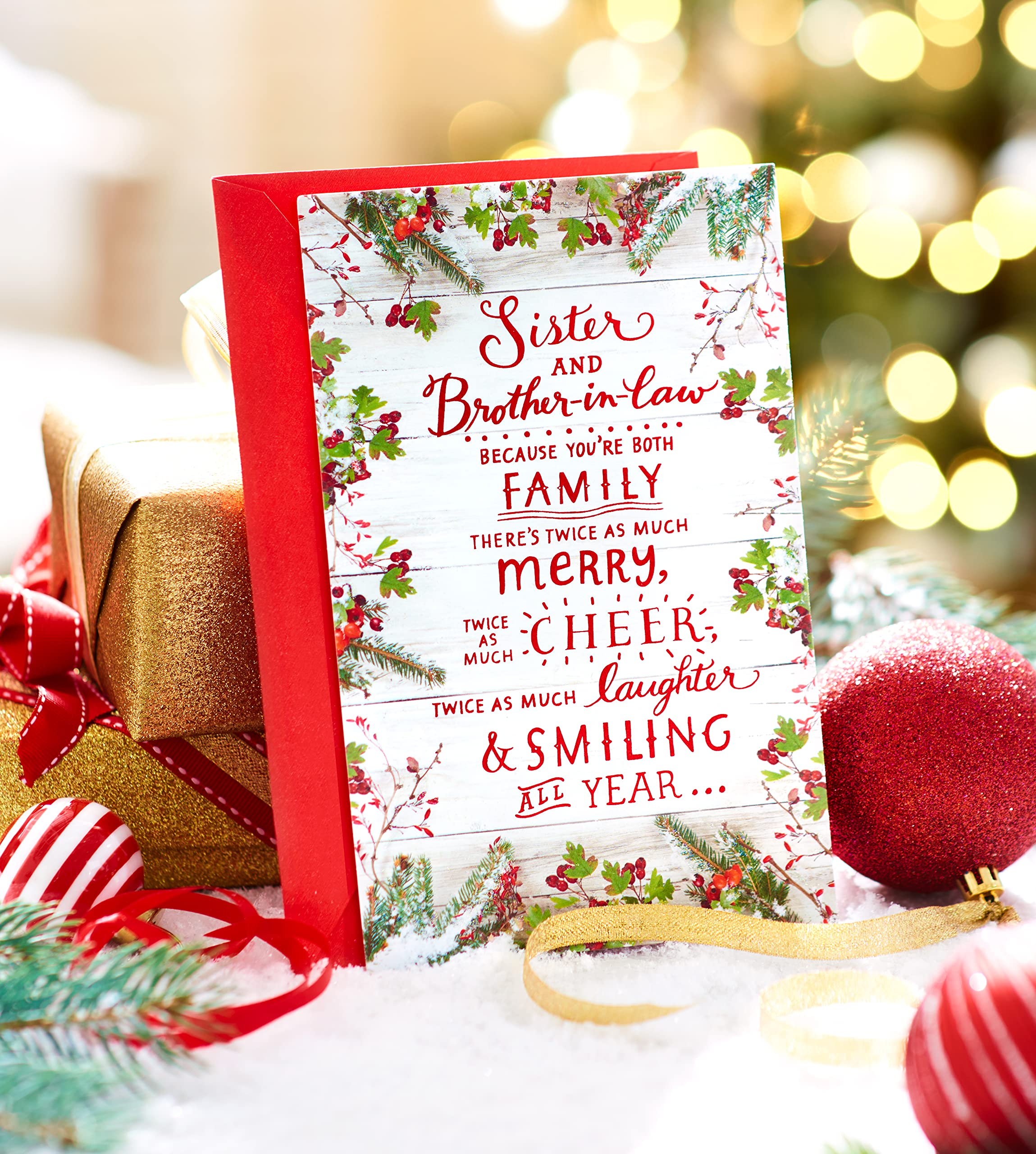 American Greetings Christmas Card for Sister and Brother-in-Law, Festive Holiday Greeting for Sister and Husband, Partner, or Spouse (Twice As Much) - Image 5