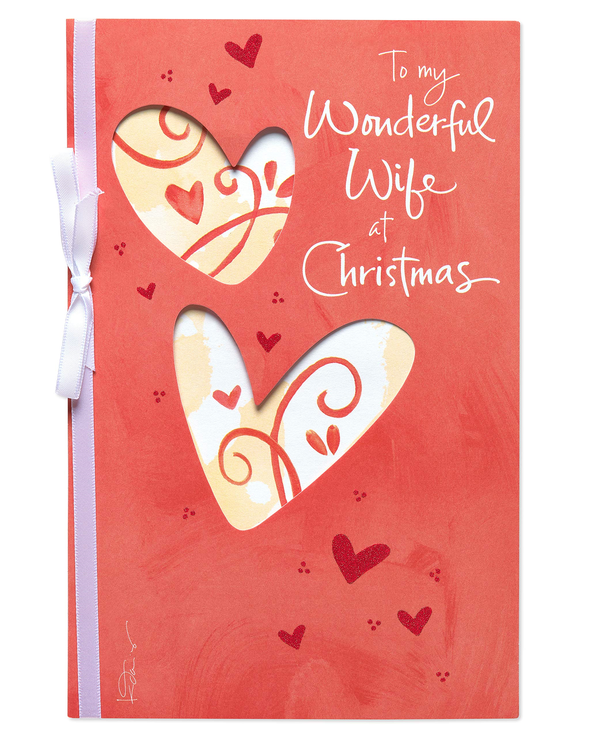 American Greetings Christmas Card for Wife, Romantic Holiday Greeting with Hearts and Ribbon (My Truest Blessing) - Image 4