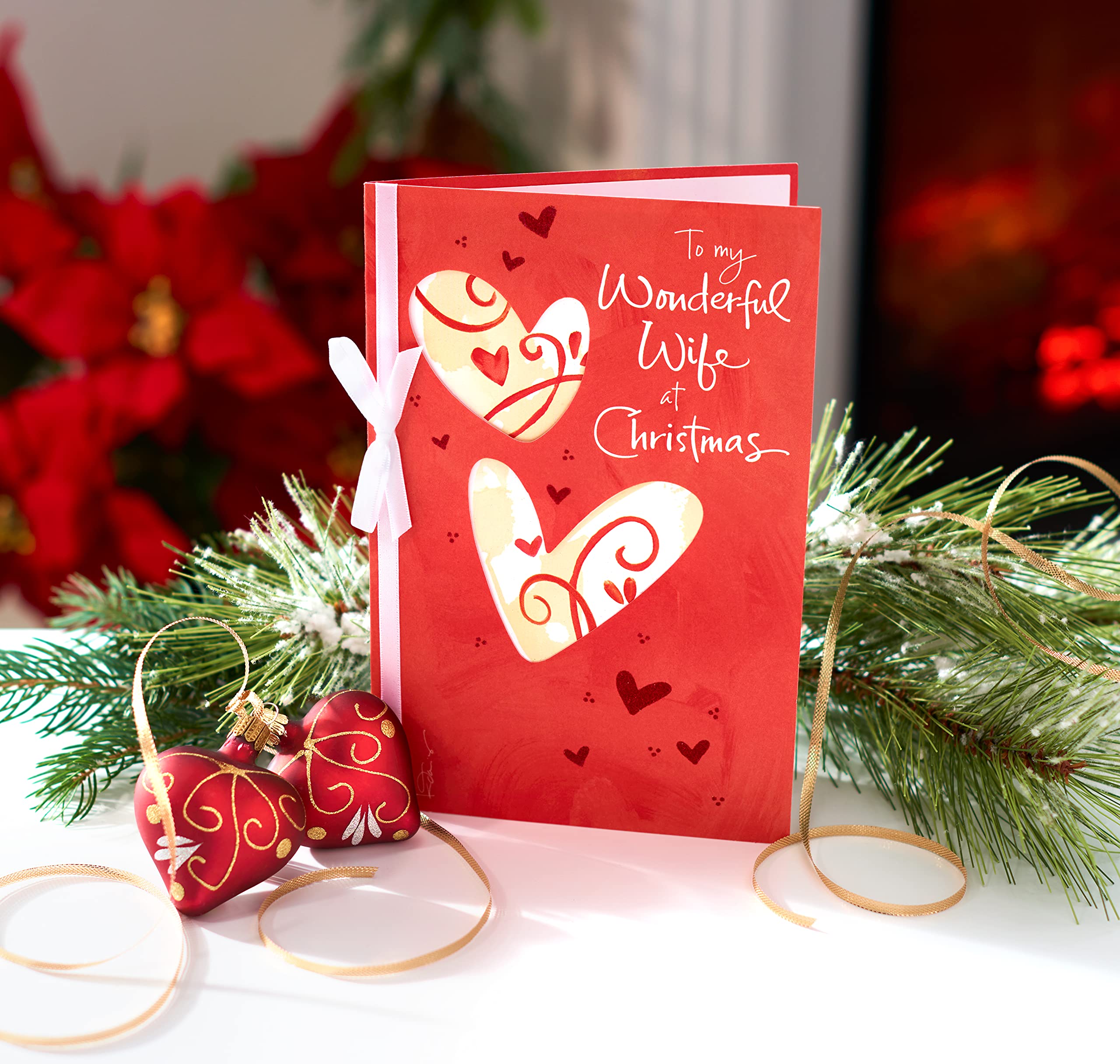 American Greetings Christmas Card for Wife, Romantic Holiday Greeting with Hearts and Ribbon (My Truest Blessing) - Image 6