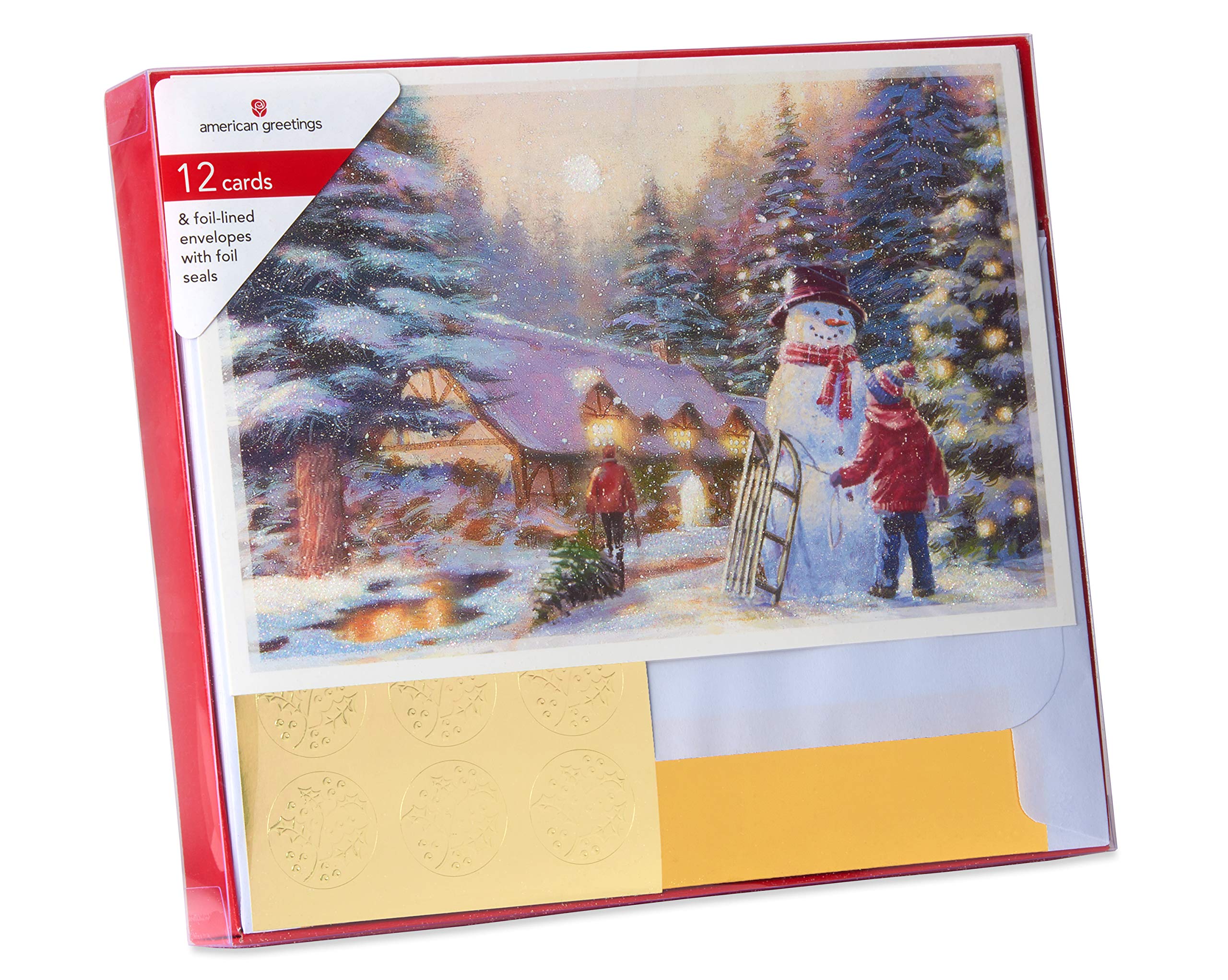 American Greetings Christmas Cards Boxed with Envelopes, Outdoor Kids and Snowman (12-Count) - Image 6
