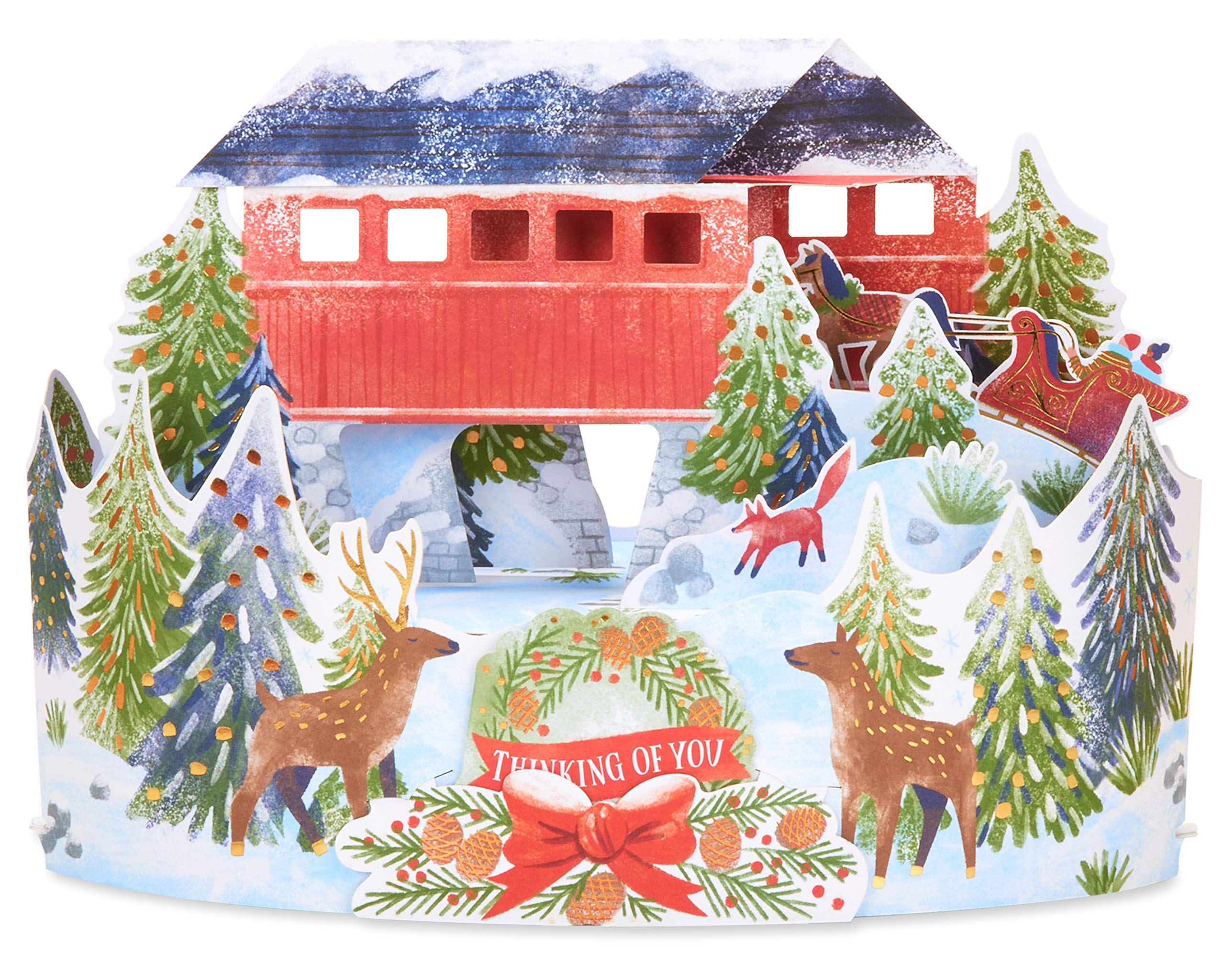 American Greetings Christmas Pop Up Card, Magic Moments 3D Displayable Winter Forest Scene with Covered Bridge and Sleigh Ride Holiday Greeting (From the Heart) - Image 4