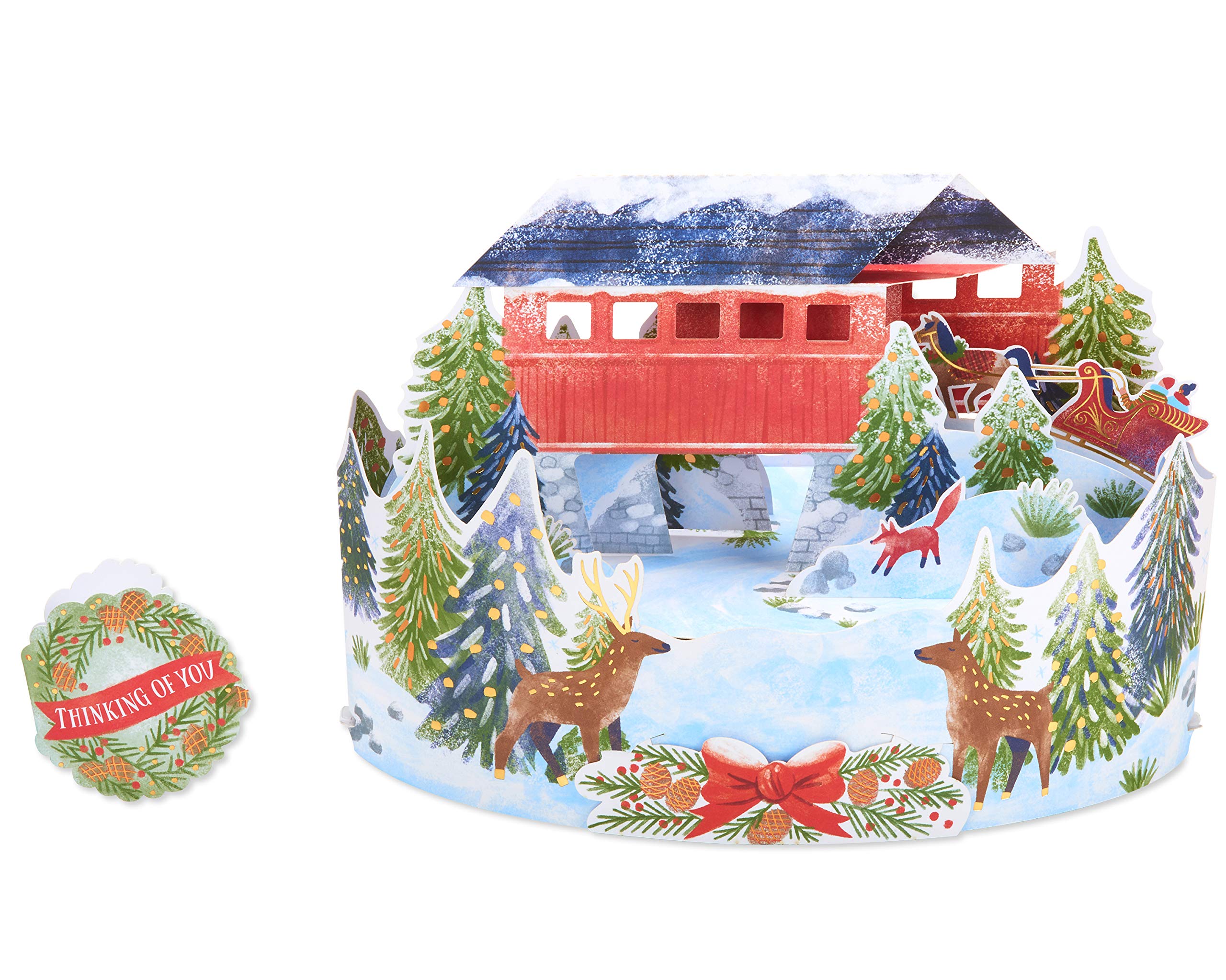 American Greetings Christmas Pop Up Card, Magic Moments 3D Displayable Winter Forest Scene with Covered Bridge and Sleigh Ride Holiday Greeting (From the Heart) - Image 6
