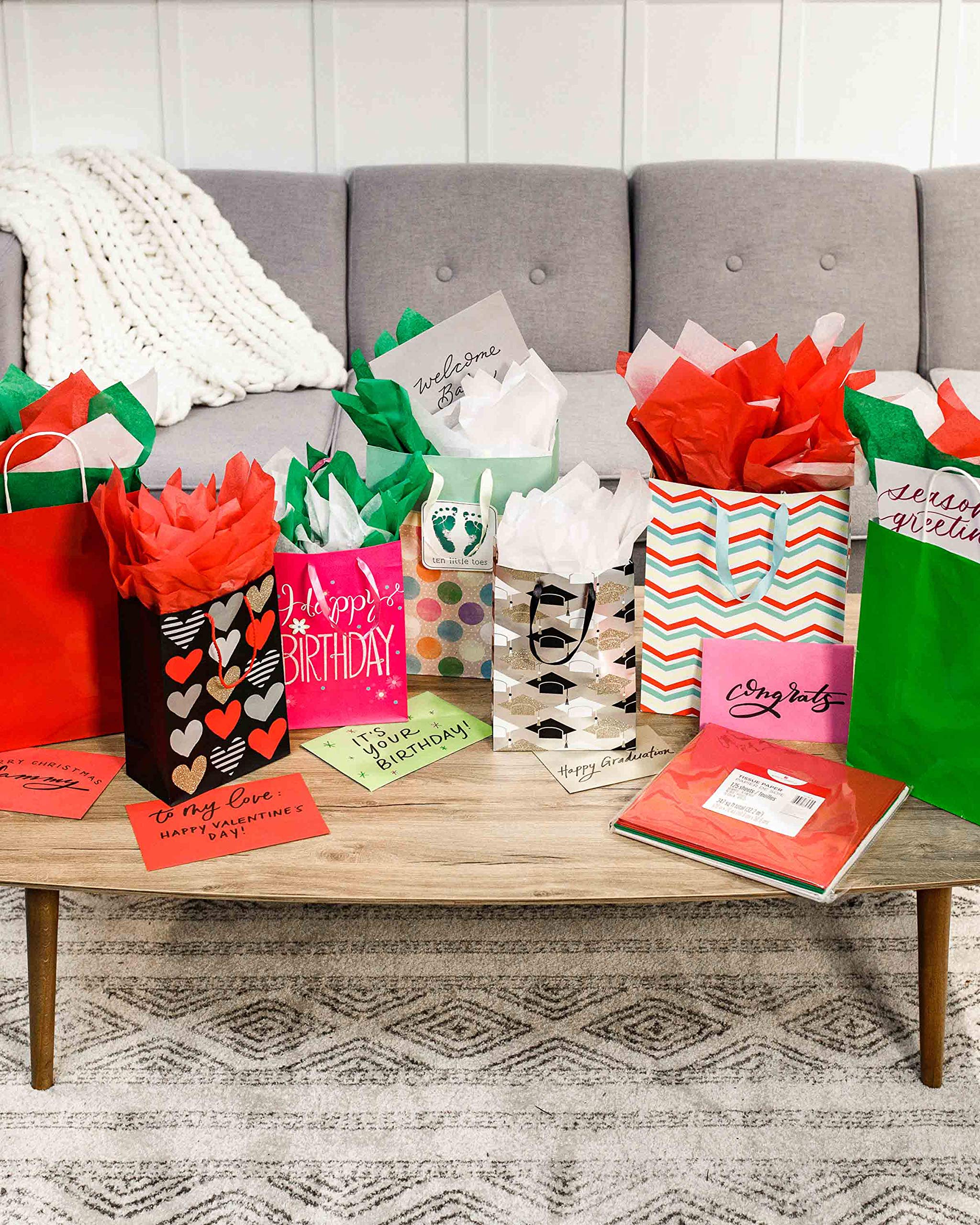 American Greetings Christmas Tissue Paper Bulk, 125 Sheets (Green, Red, White, 20" x 20") for Birthdays, All Occasions, Gift Bags, Boxes, Gift Wrap, Christmas Crafts, Paper Flowers, Pom Poms, and More - Image 10