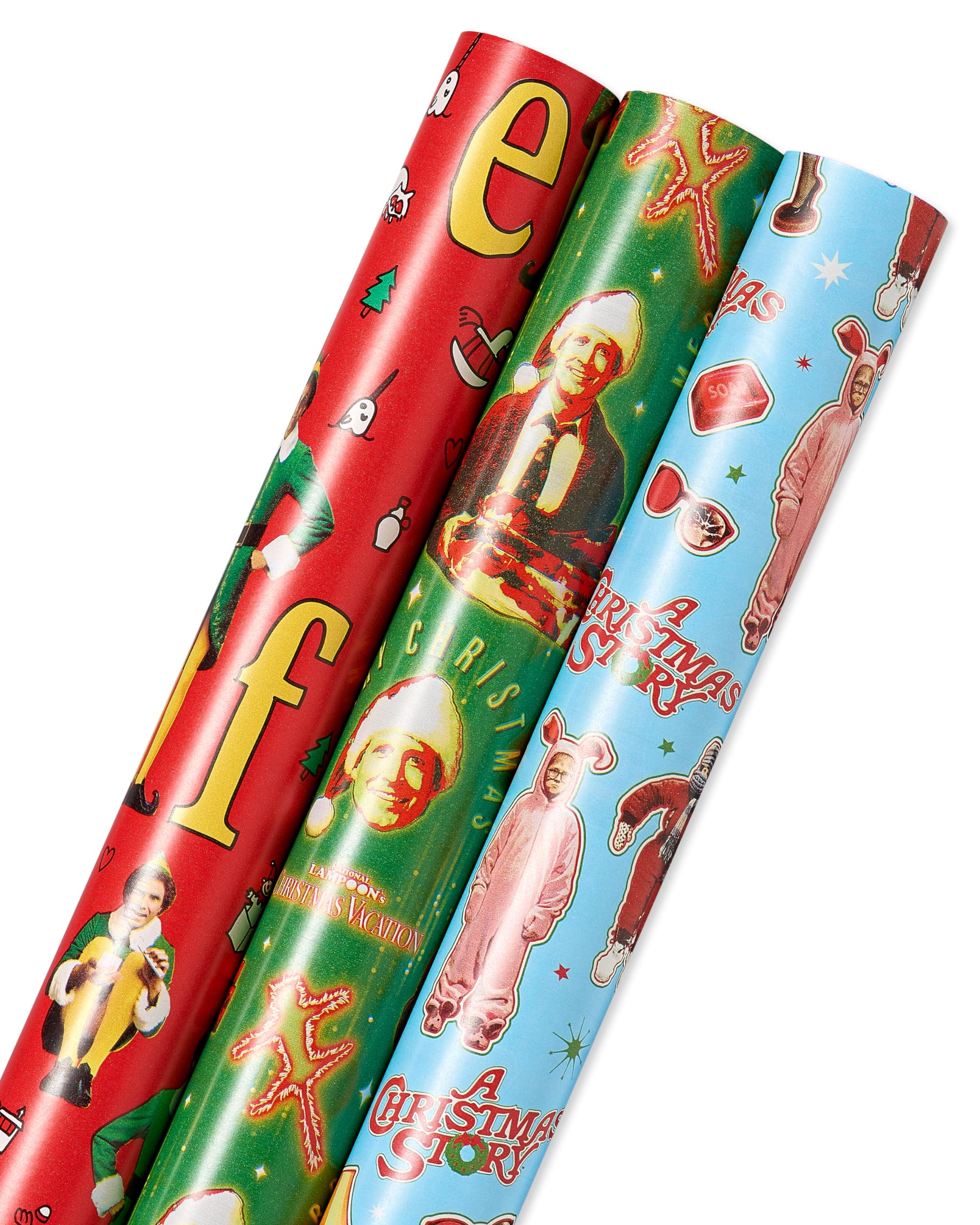 American Greetings Christmas Wrapping Paper Rolls, Classic Holiday Movie Themed Gift Wrap (105 sq. ft., 3 Rolls-30 in. x 14 ft.) Buddy the Elf, Clark Griswold, Ralphie and Leg Lamp - Image 5